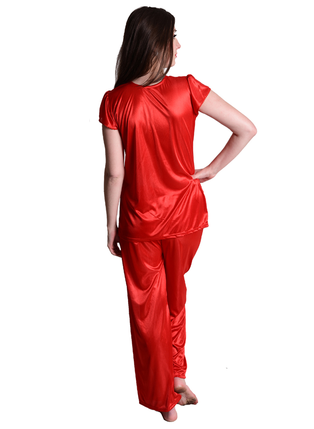 Buy Senslife Satin Red Cap Sleeve Sleepwear Nightwear Night Suit Top ...