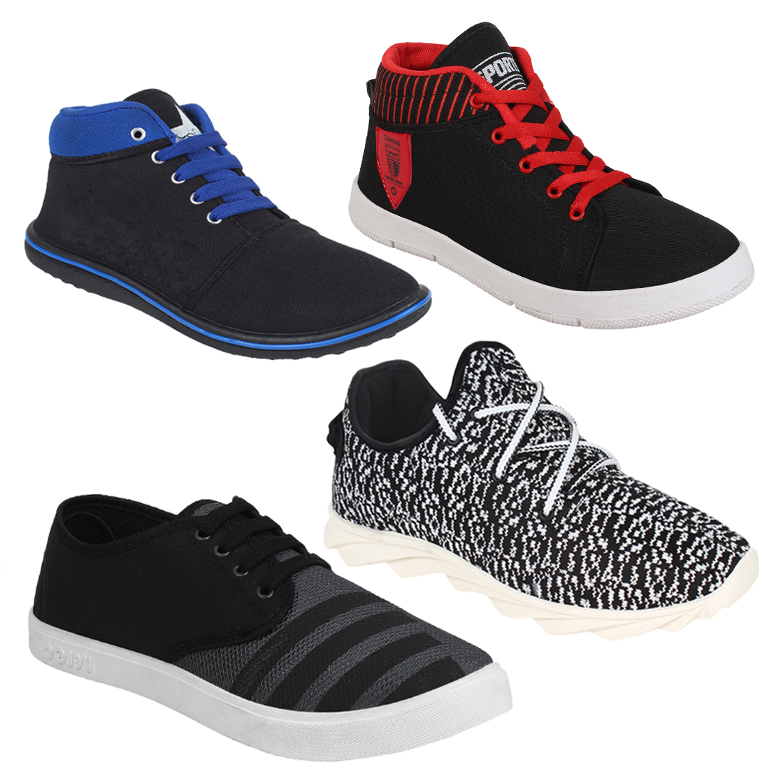 Buy Super Men Combo Pack of 4 (Casual Sneakers Shoes With Sports Shoes ...