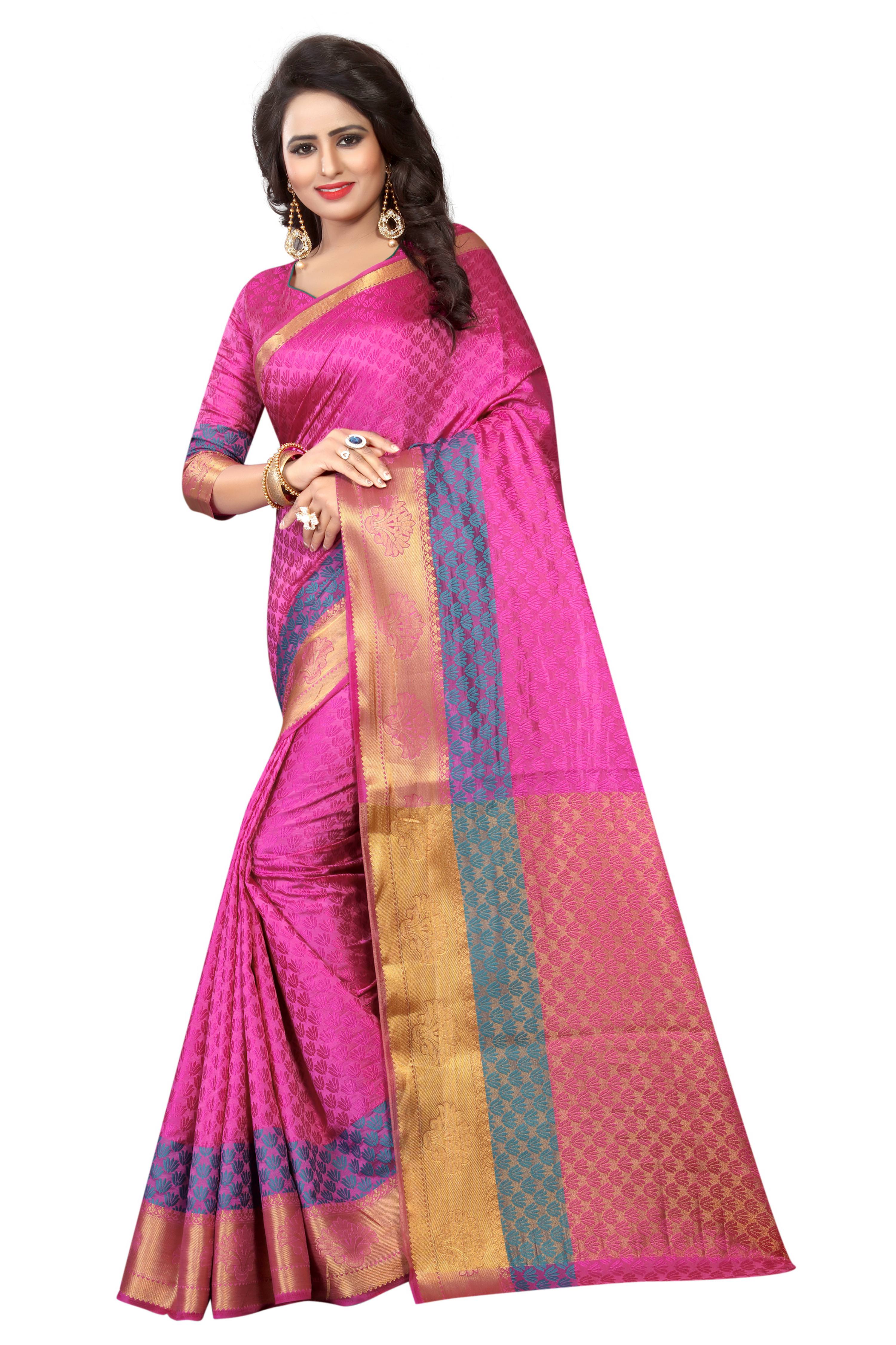 Buy Satyam Weaves Women'S Ethnic Wear Jari Bordered Banarasi Cotton ...