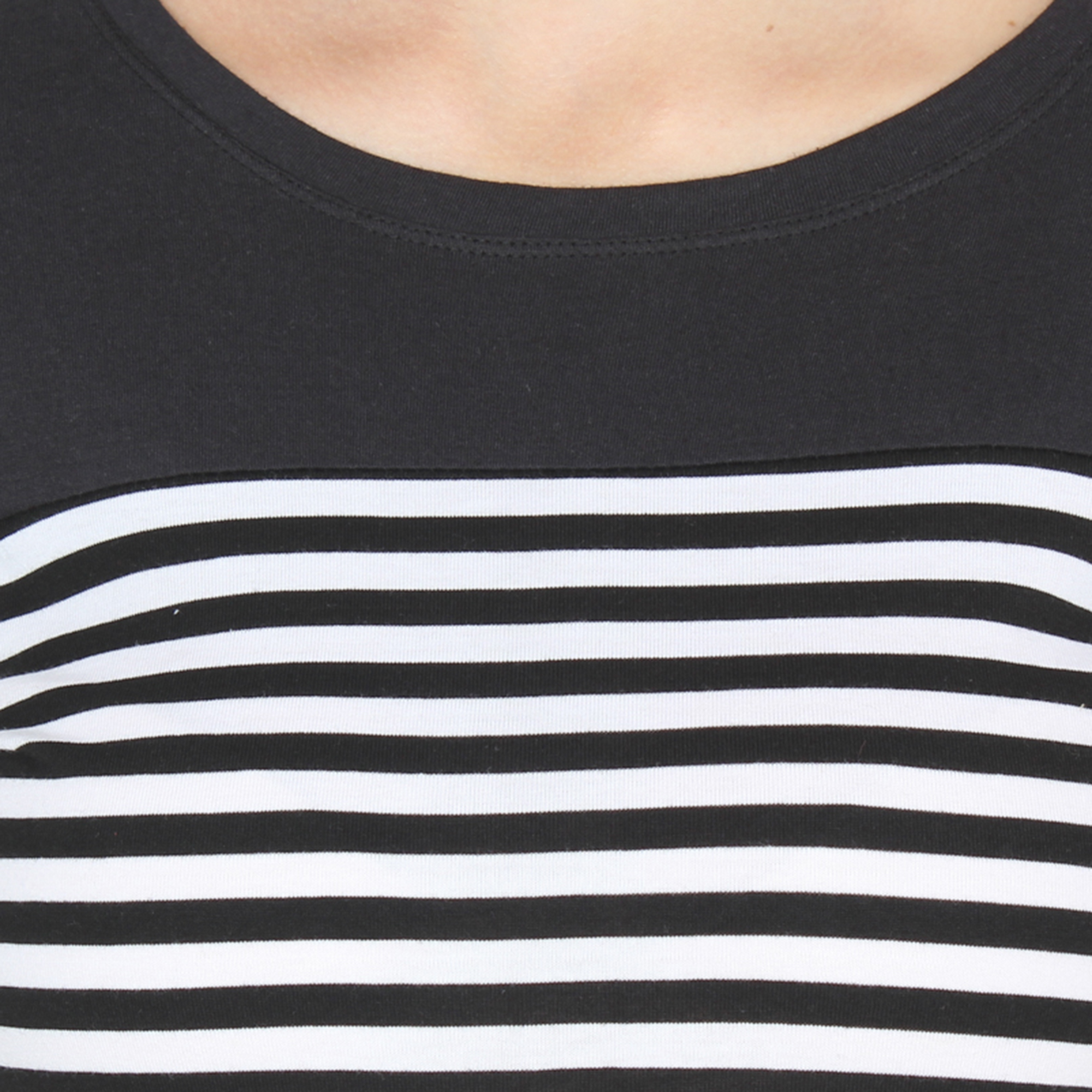 Buy Stone Flower Black and White Striped Full Sleeve T-shirt for Women