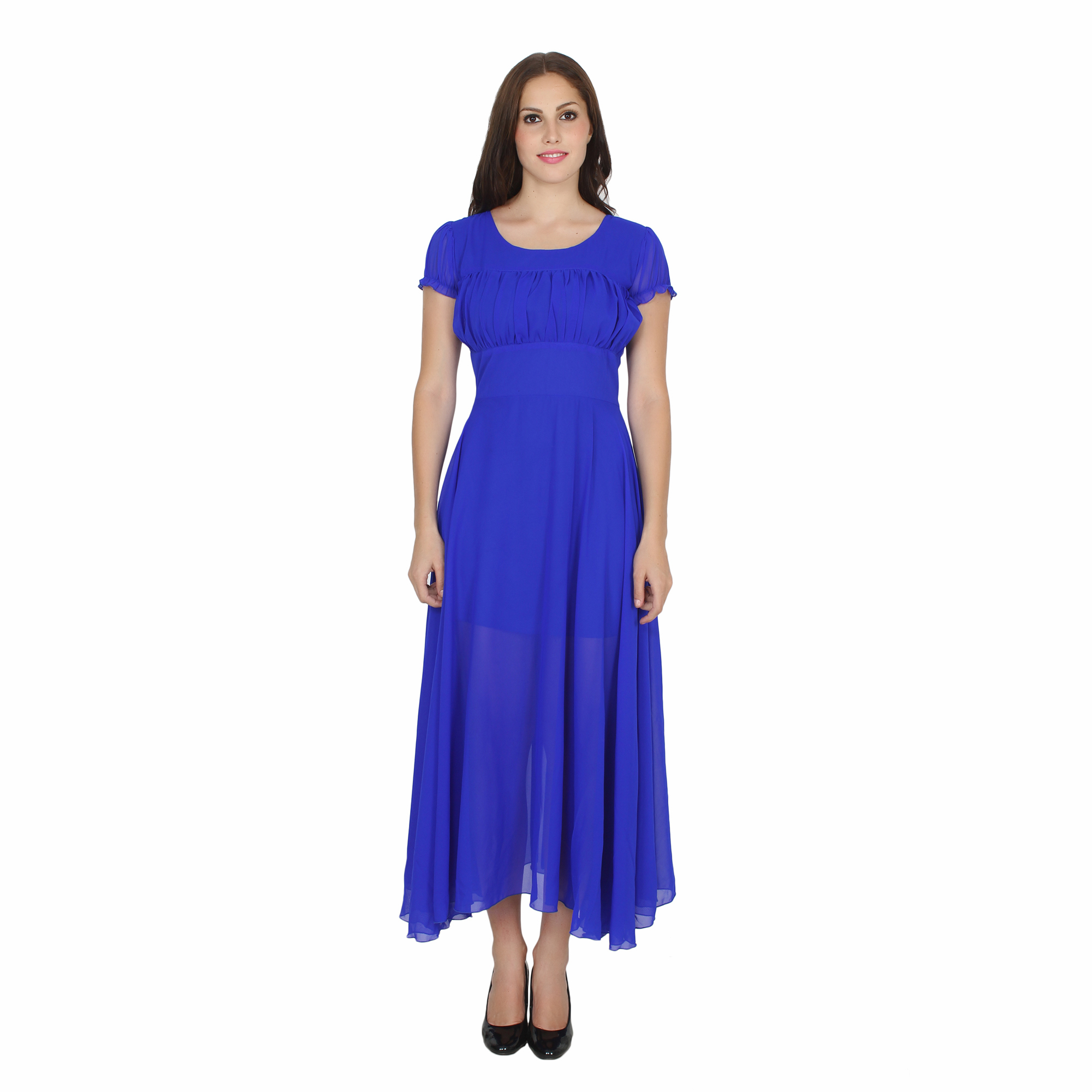 Buy Stone Flower Royal Blue Georgette Gown Dress For Women and Girls ...