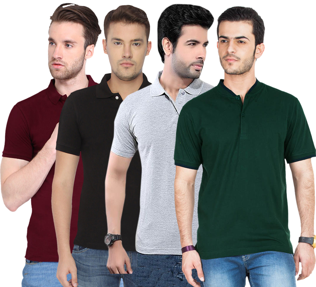 Buy Concepts Multicolor Polo Collar T-shirt For Men's Pack of 4 Online ...