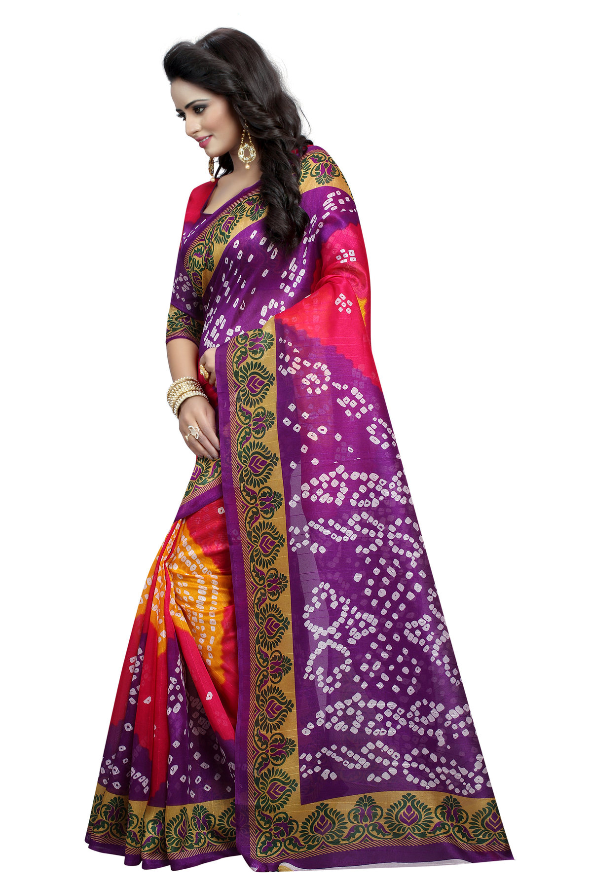 Buy Shree Rajlaxmi Sarees Multicolor Bhagalpuri Cotton Silk Printed ...