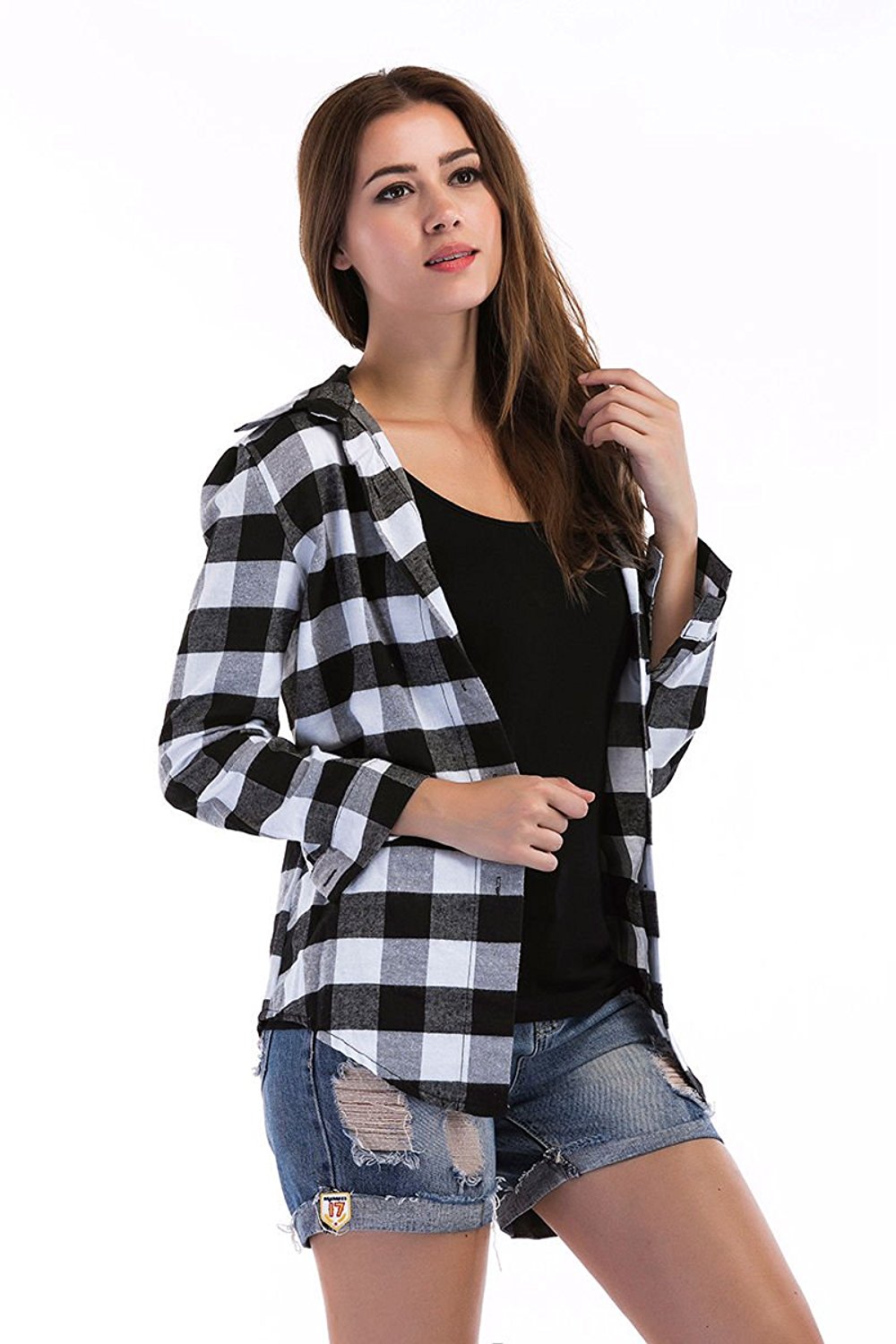 Buy Rosella Cotton Black and White Check Shirt for women Online @ ₹799 ...