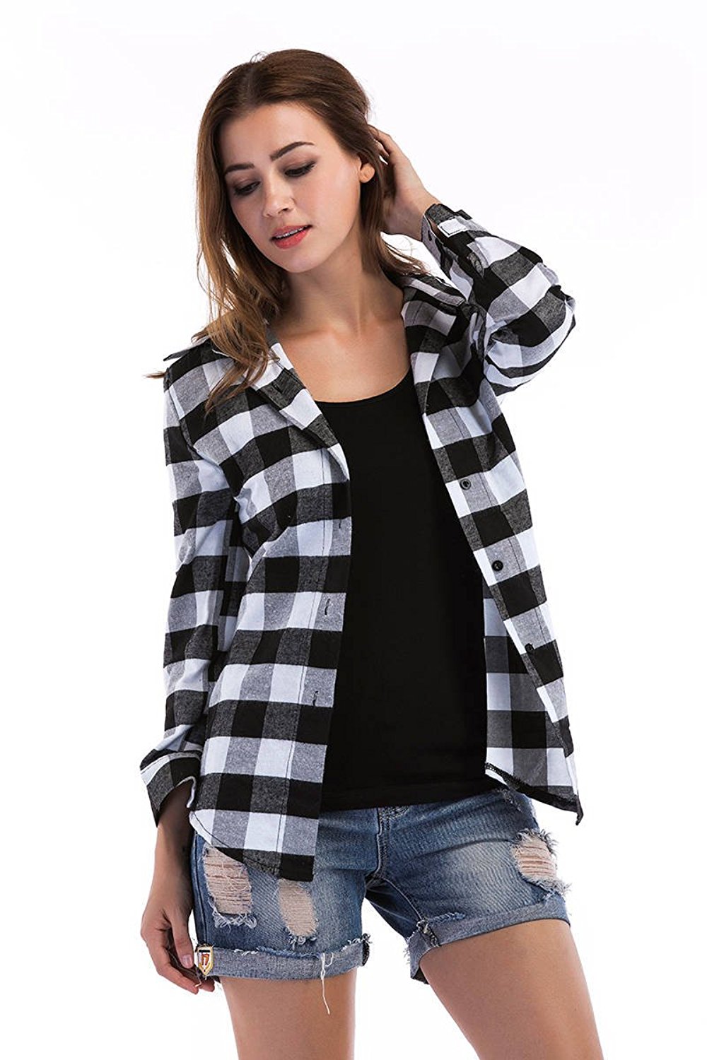 Buy Rosella Cotton Black and White Check Shirt for women Online @ ₹799 ...