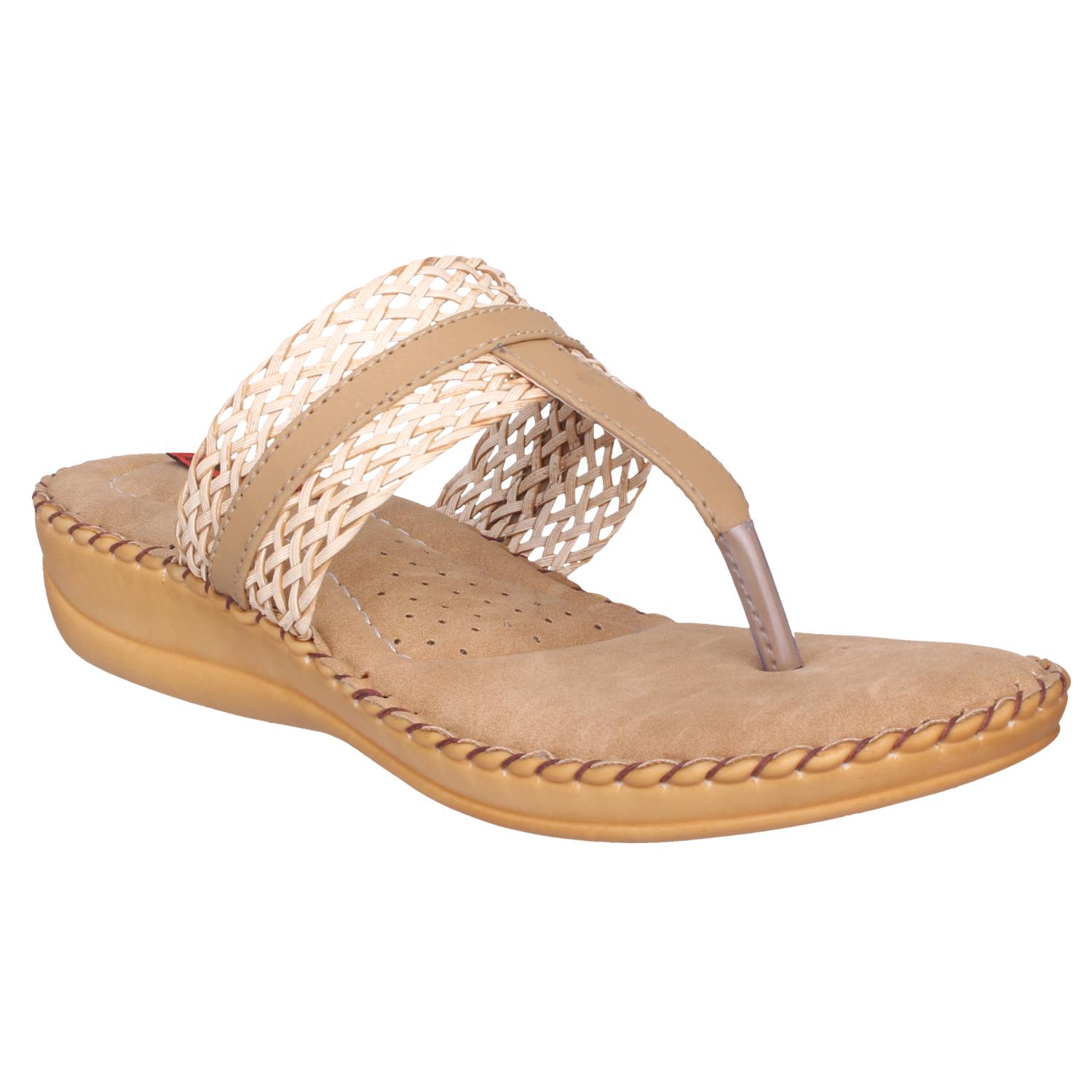 1 WALK COMFORTABLE DOCTOR SOLE WOMEN FLATS/SANDALS/FANCY WEAR/PARTY WEAR/ORIGINAL/CASUAL FOOTWEAR Beige