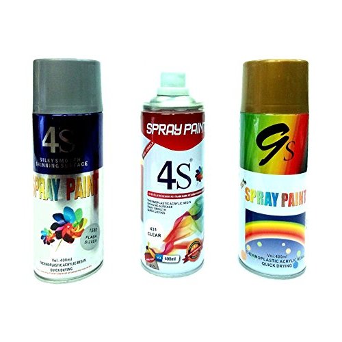 Buy Spray paint Silver ,Golden Clear Varnish Pack Of 3 Online ₹890