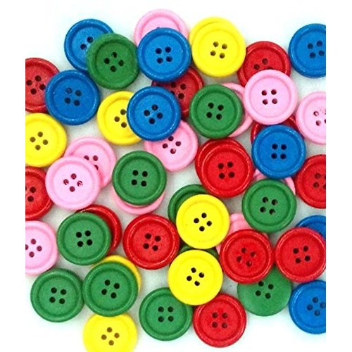 Buy Wooden Colorful Craft Buttons Set Of 50, 2 Cm Diameter With 4 Holes