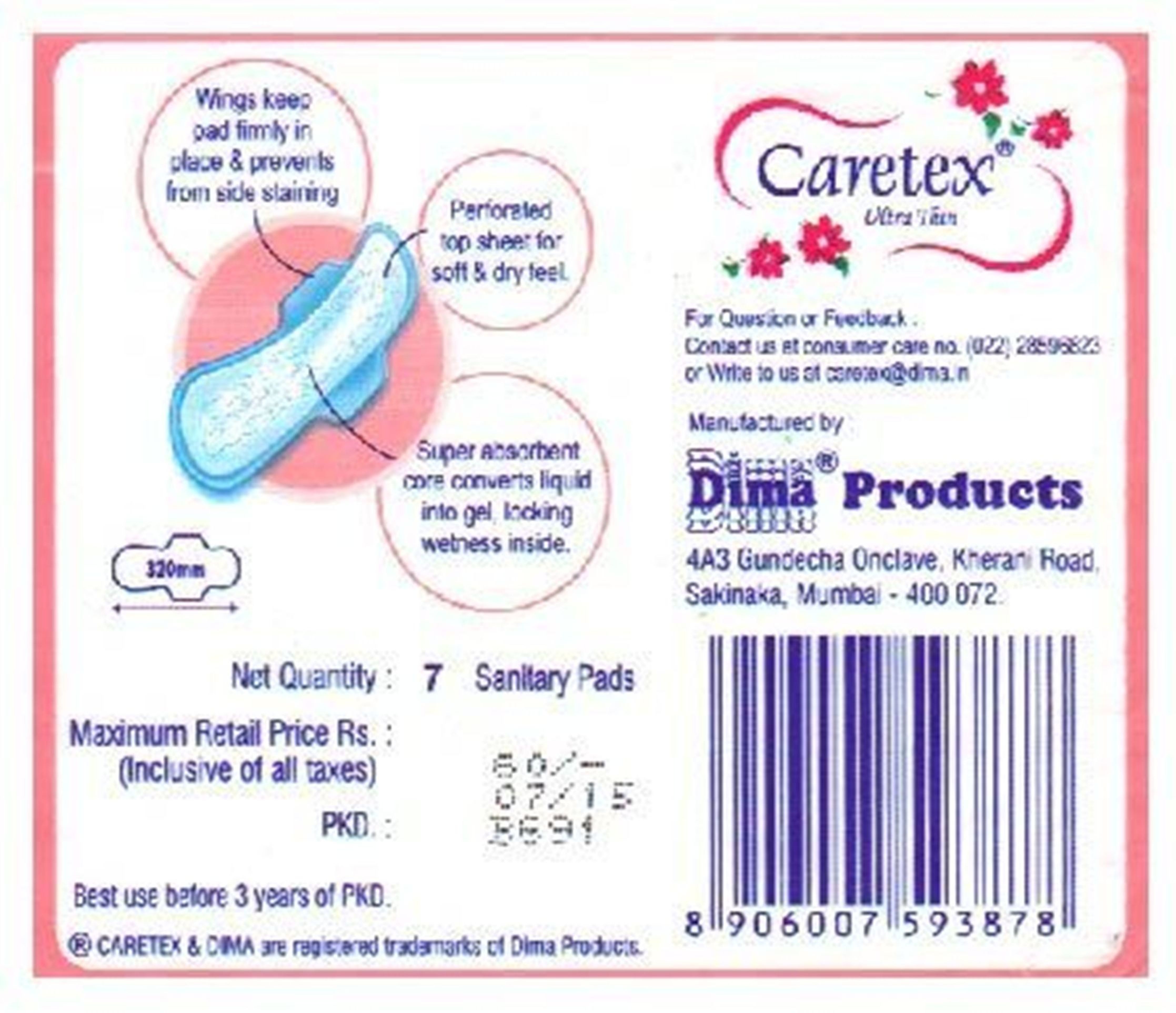 Buy Caretex Ultra Thin Sanitary pads 320mm (set of 7 / 49 pads