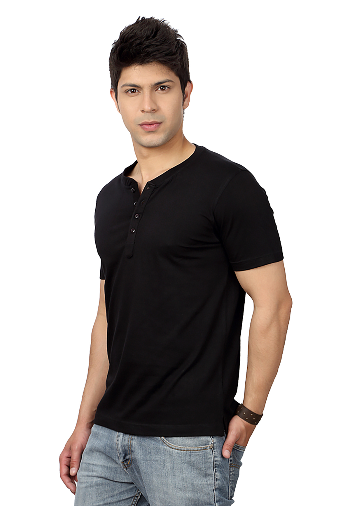 Buy Top Notch Solid Men's Henley Black T-Shirt Online @ ₹365 from ShopClues