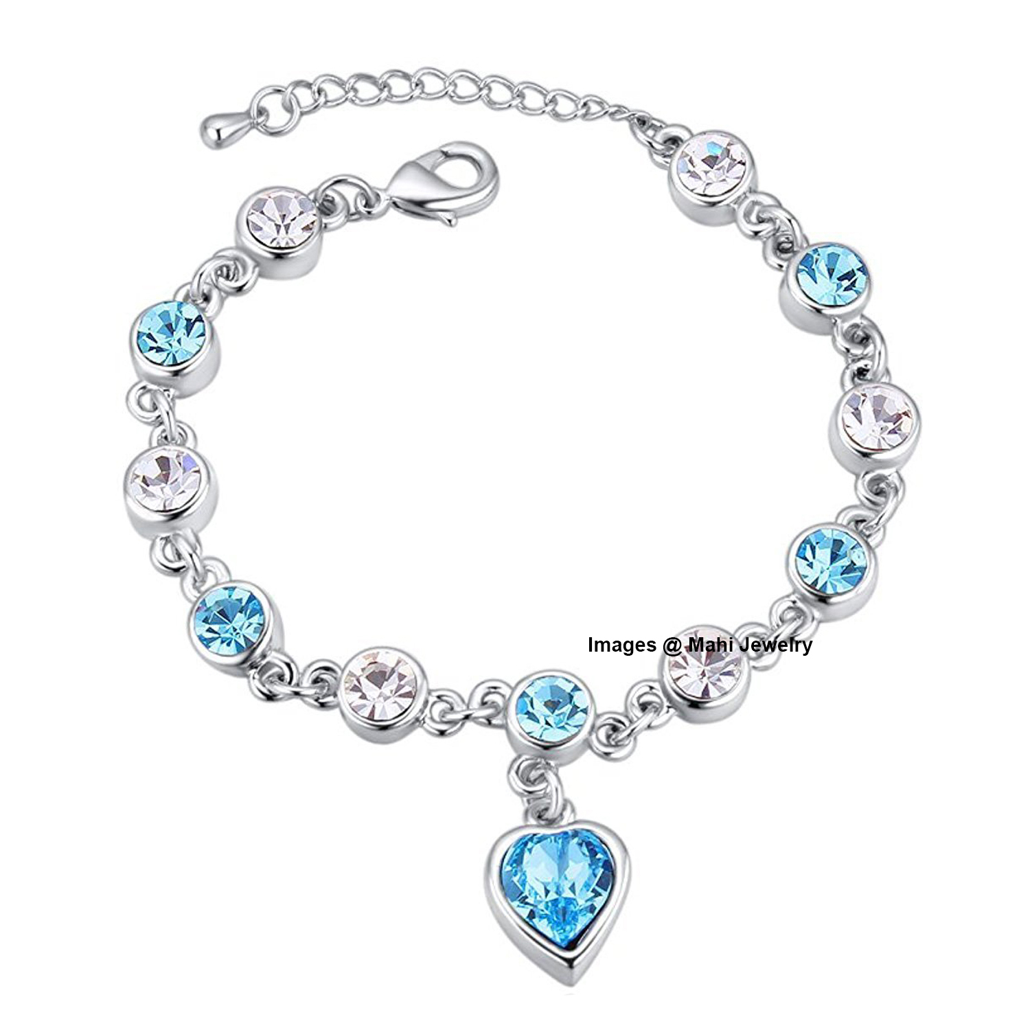 Buy Oviya Valantine Gift Blue Heart Crystal Adjustable Bracelet For ...