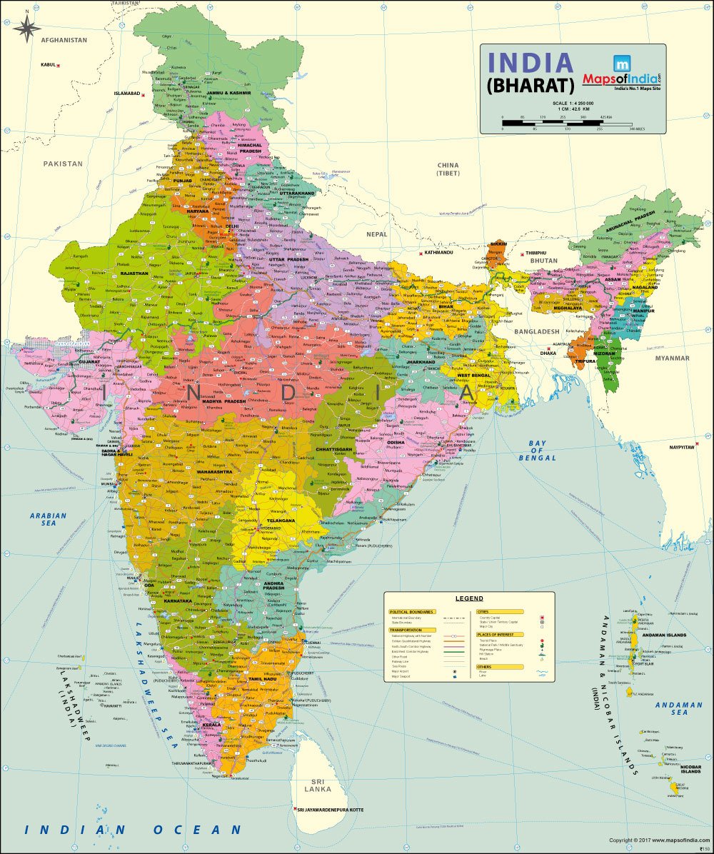 Buy India Map Vivid 48 H X 40 W inches Vinyl Print Poster - 2017 ...