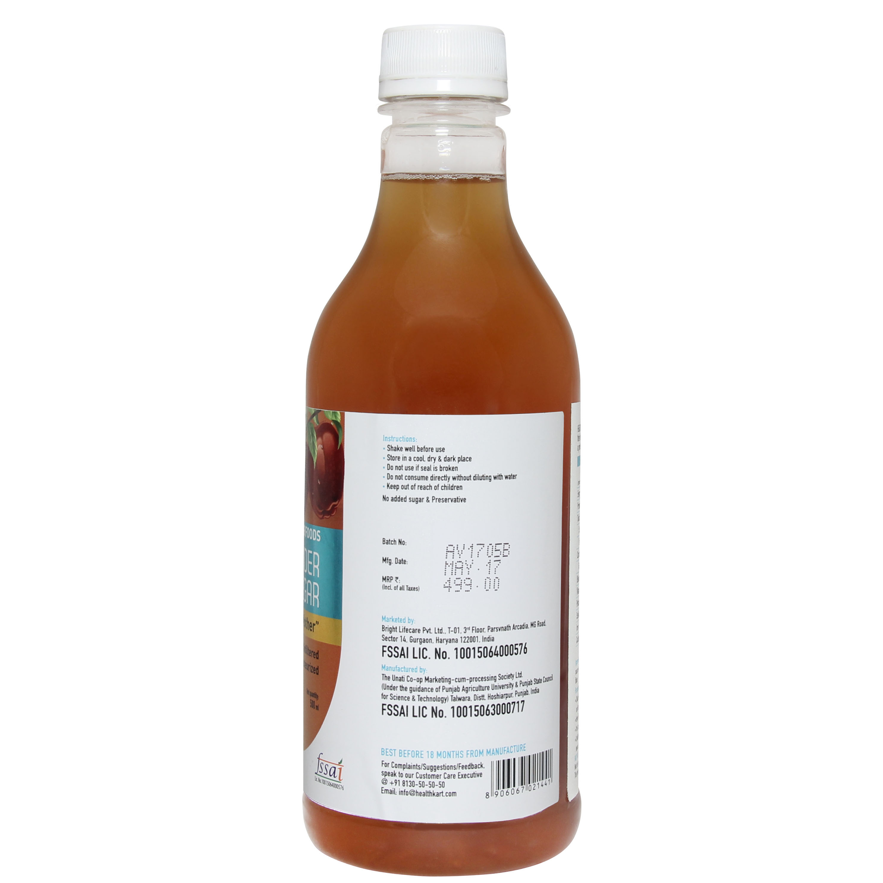 Buy HealthKart Apple Cider Vinegar With Mother Natural, Raw, Unfiltered, Unflavored 500 ML