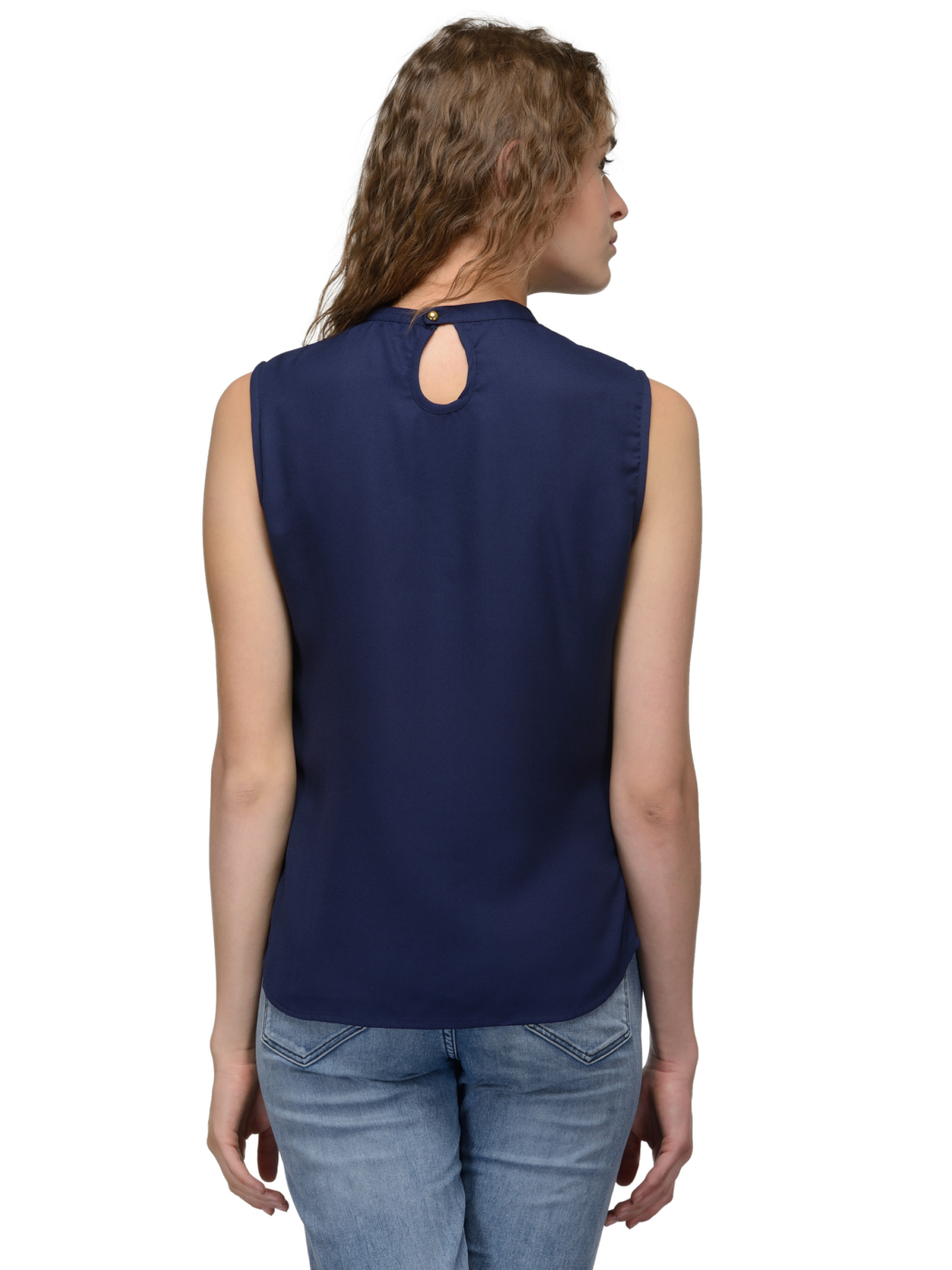 Techno Crepe Pull Over Top With Oval Cuffs in Navy