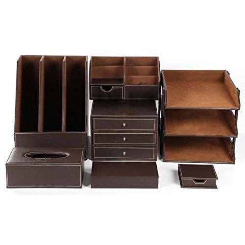 Buy Artikle Leather 8pcs Office Desk Organizer Set with 3-Tier File ...