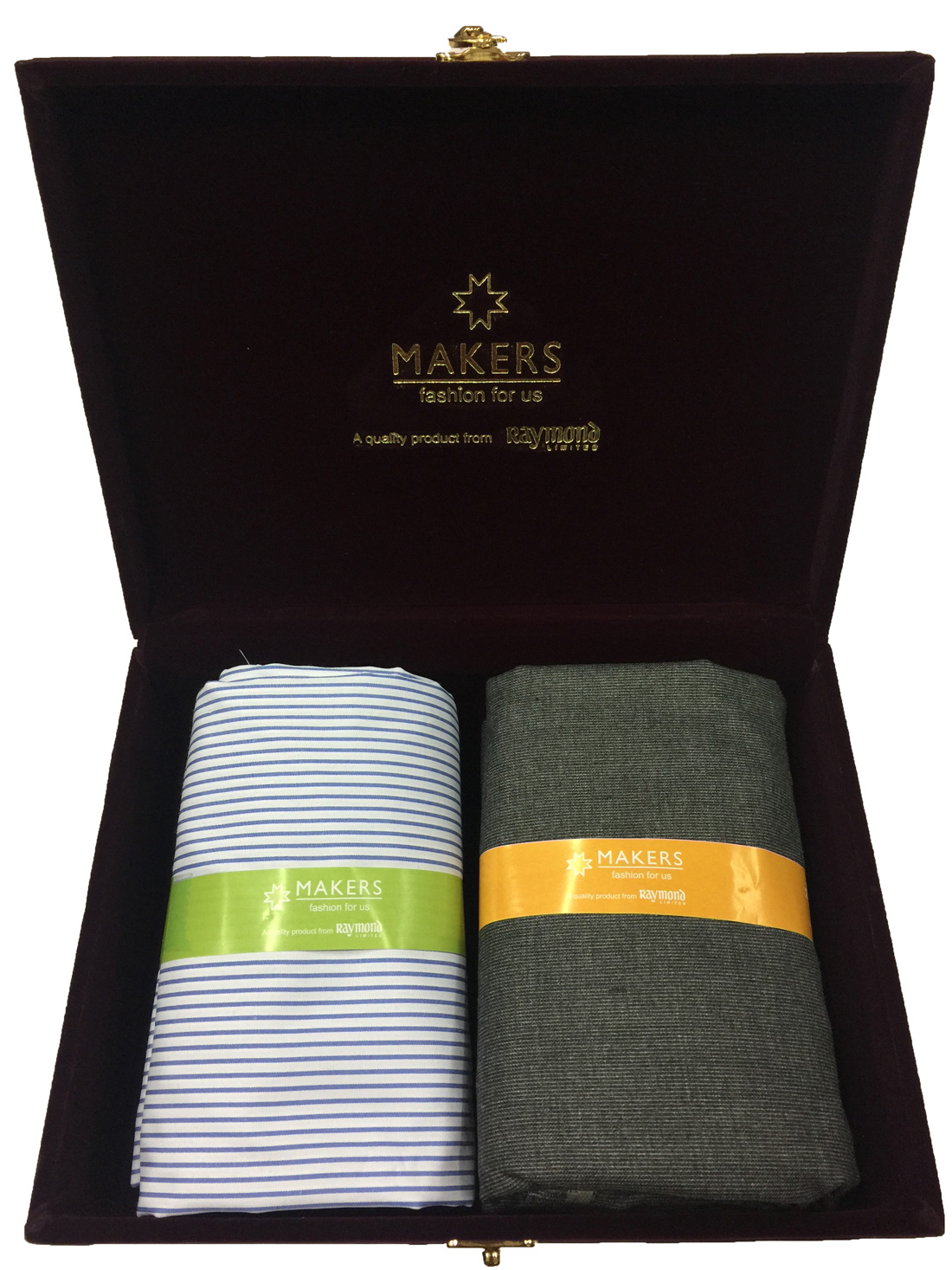 Buy Raymond Makers Unstitched Fabric for Shirt & Trouser in Velvet Box ...