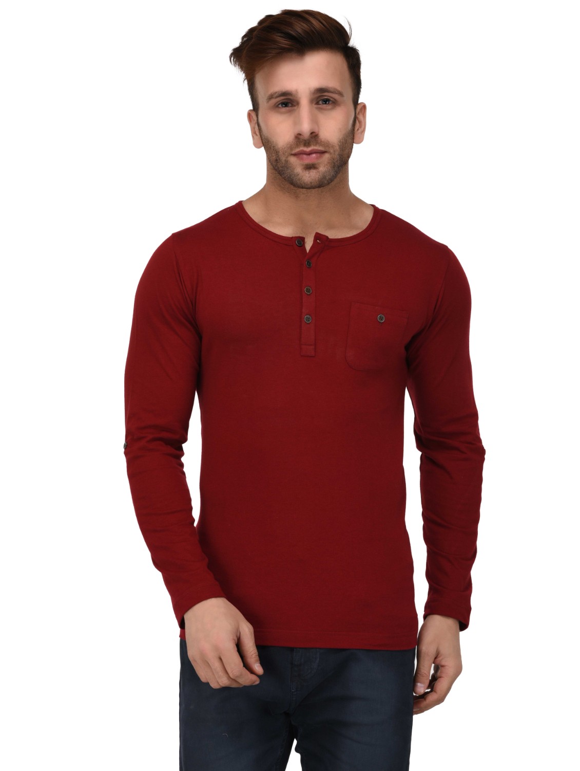 Buy Rigo Maroon Henley Full Sleeve Slim Fit Tshirt For Men Online ...