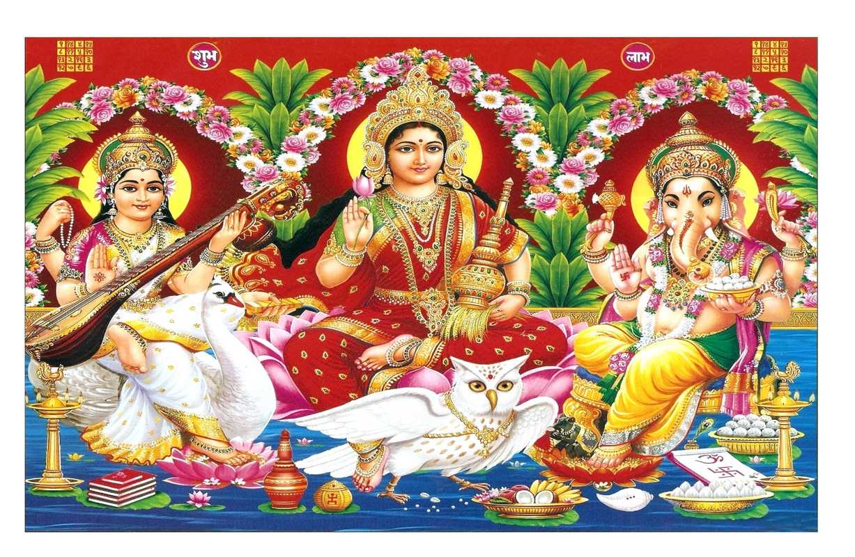 Buy Lord Laxmi Ji Ganesh Ji Saraswati Ji Special For Dewali Poster ...