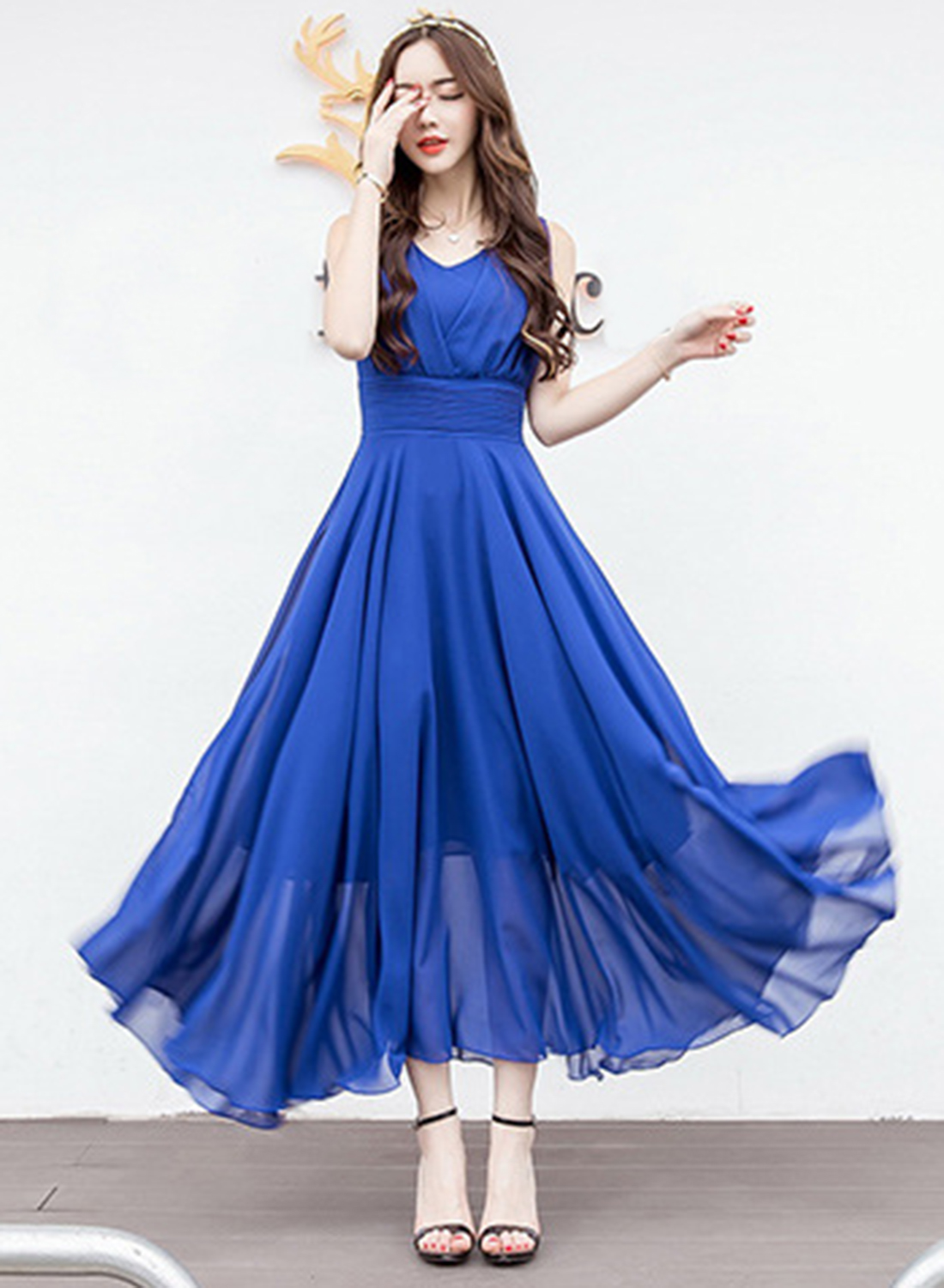Buy Westchic Royal Blue Mclea Long Dress For Women Online @ ₹799 from ...