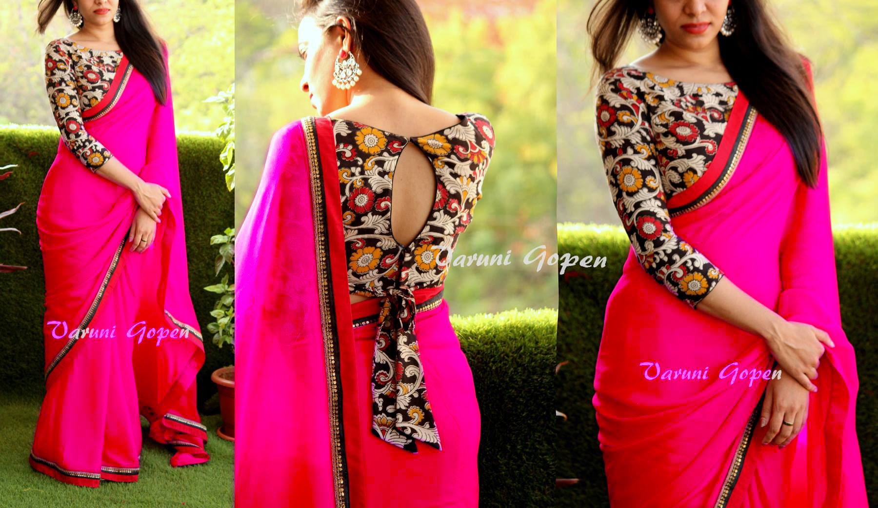 Buy Pink printed georgette saree with blouse Online @ ₹519 from ShopClues