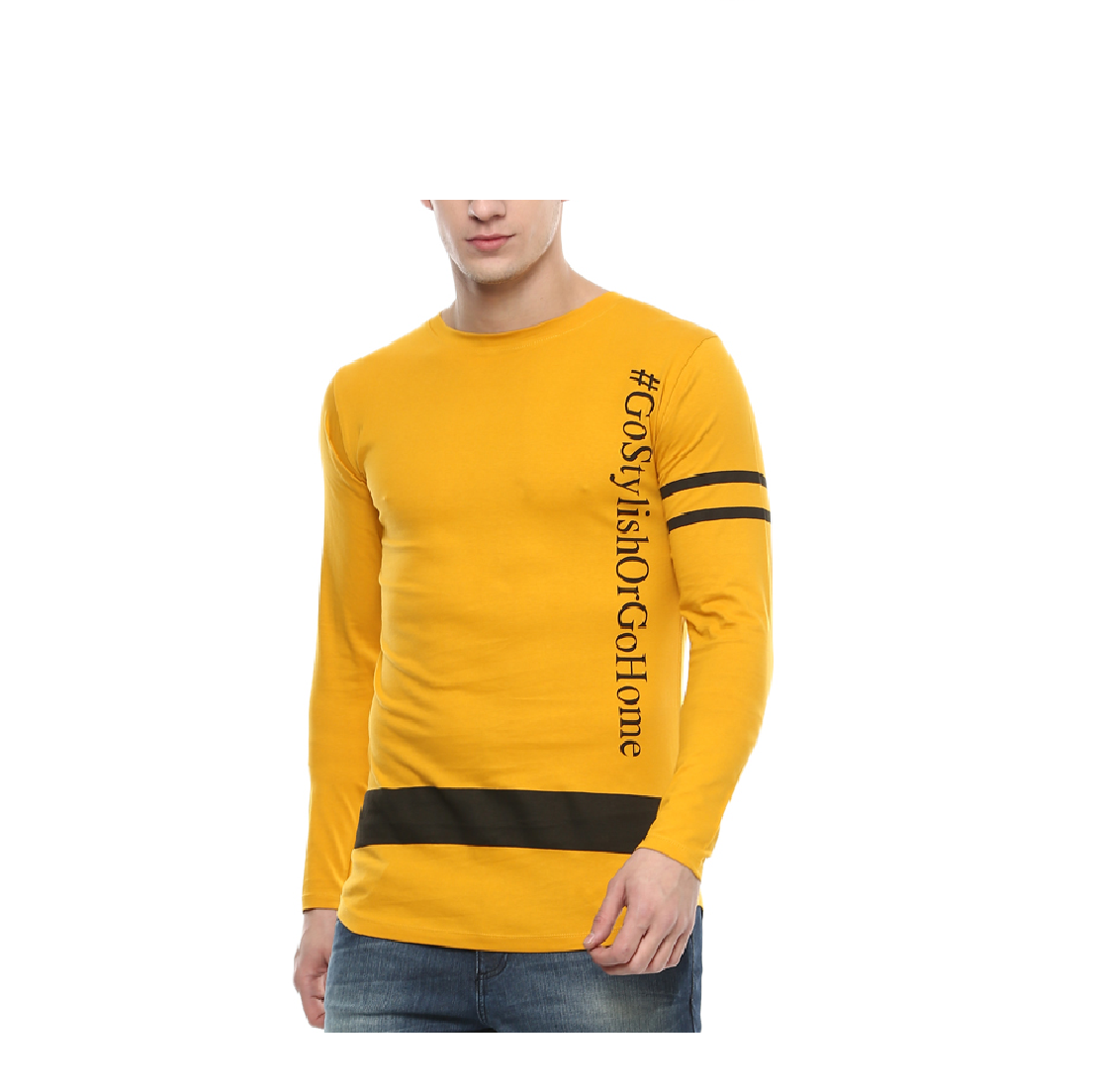 Buy Urbano Fashion Men S Yellow Printed Full Sleeve Slim Fit Cotton T Shirt Online From