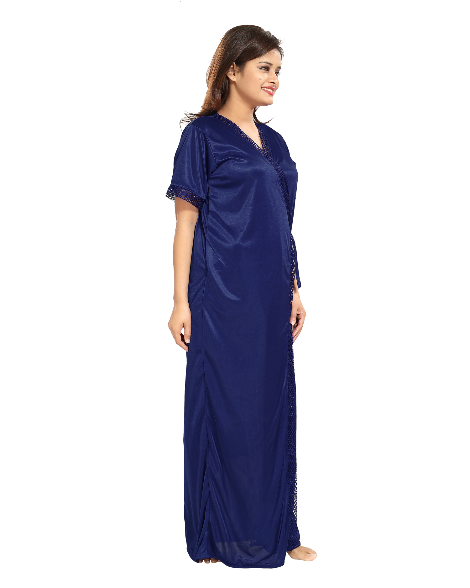 Buy Be You Navy Blue Solid Women Nighty with Robe Online @ ₹629 from ...