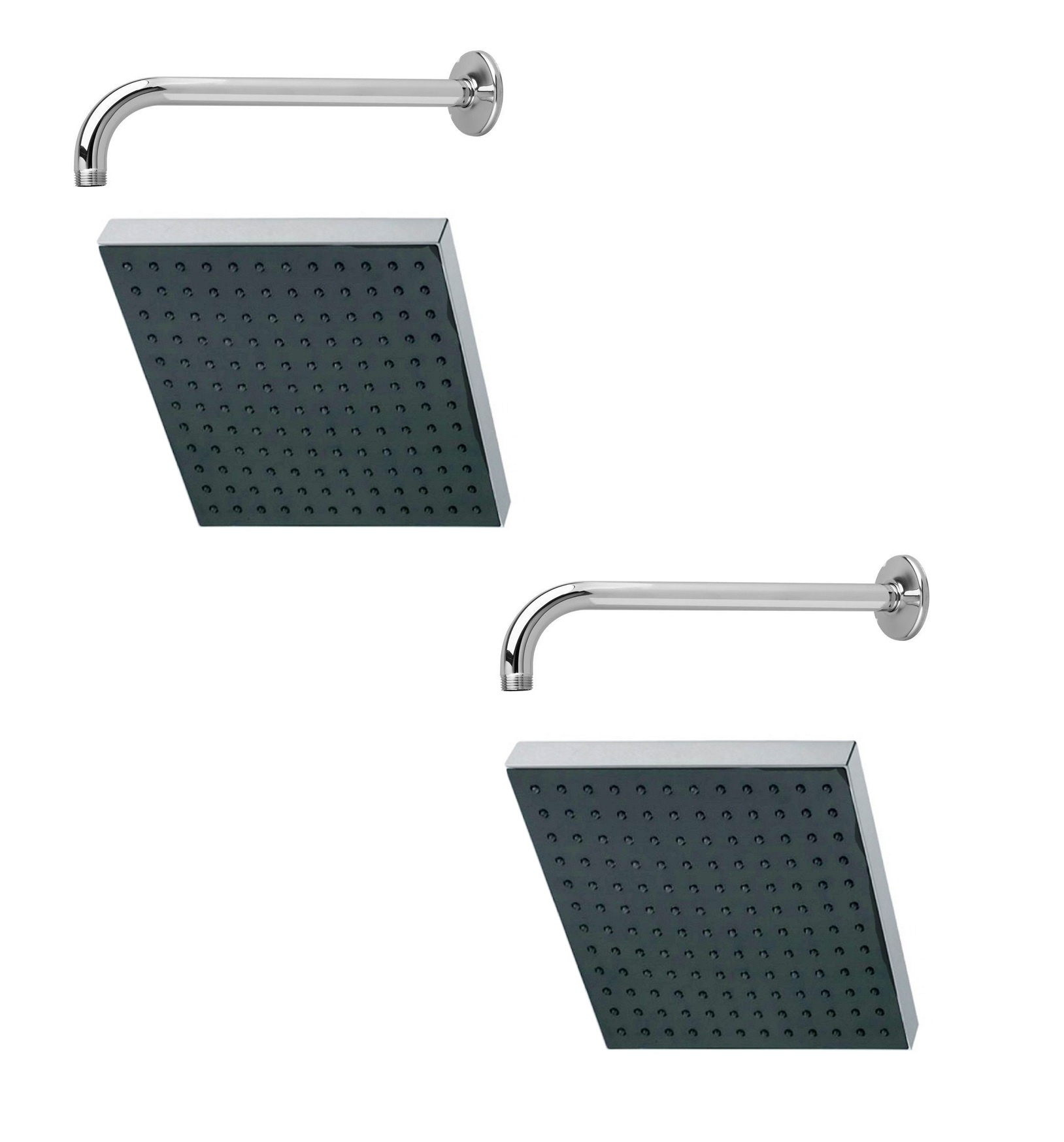 Prestige 6x6 Square Rain Shower Head with 15inch Round Arm Pack of 2