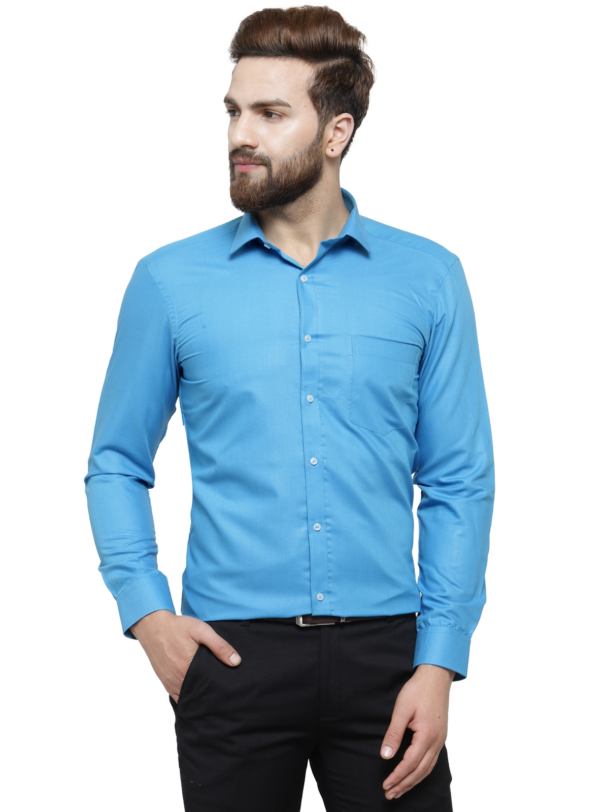 Buy RG Designers Sky Blue Solid Slim Fit Full Sleeve Cotton Formal ...