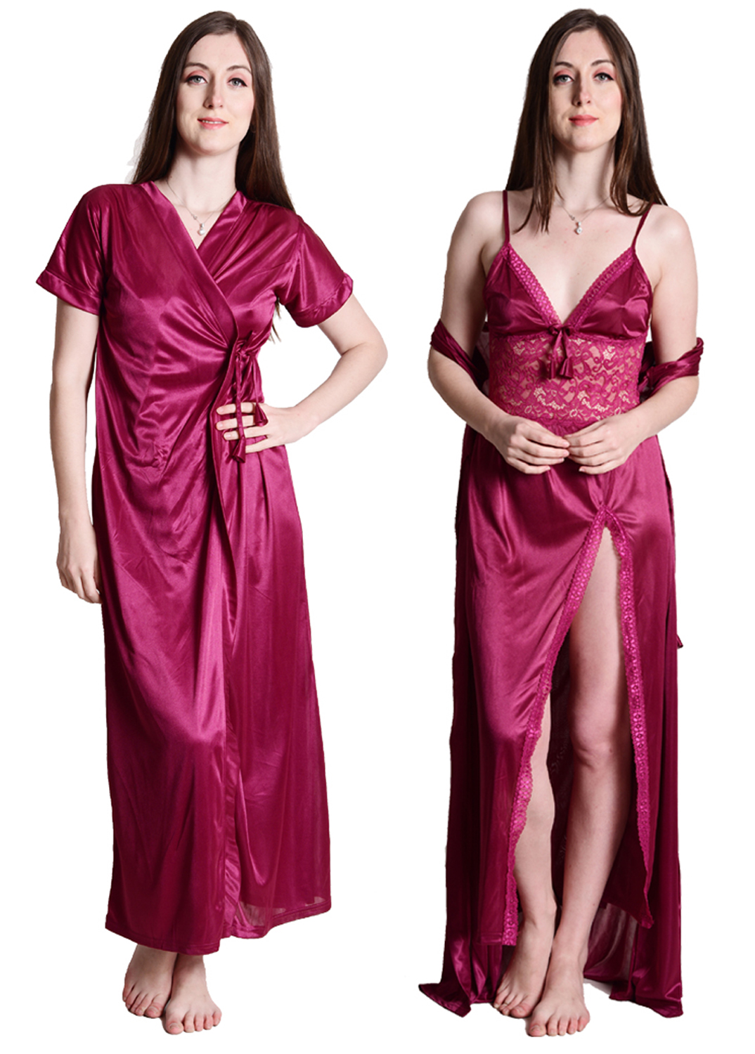 Buy Senslife Satin Solid Purple Nightwear Sleepwear 2pc Set of Nighty ...