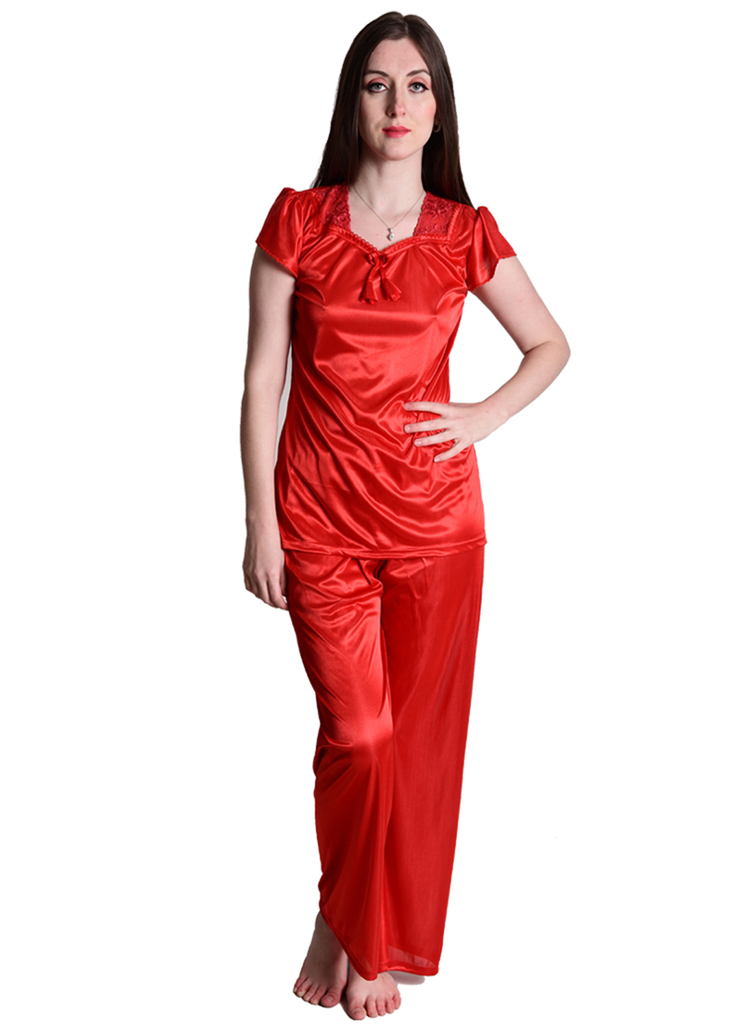 Buy Senslife Satin Solid Nightwear Night Suit Top Pajama Set SL008 ...