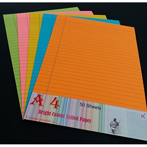 Buy A4 ruled color paper one sided ruled fluorescent colour 80 gsm pack of 50 sheets Online