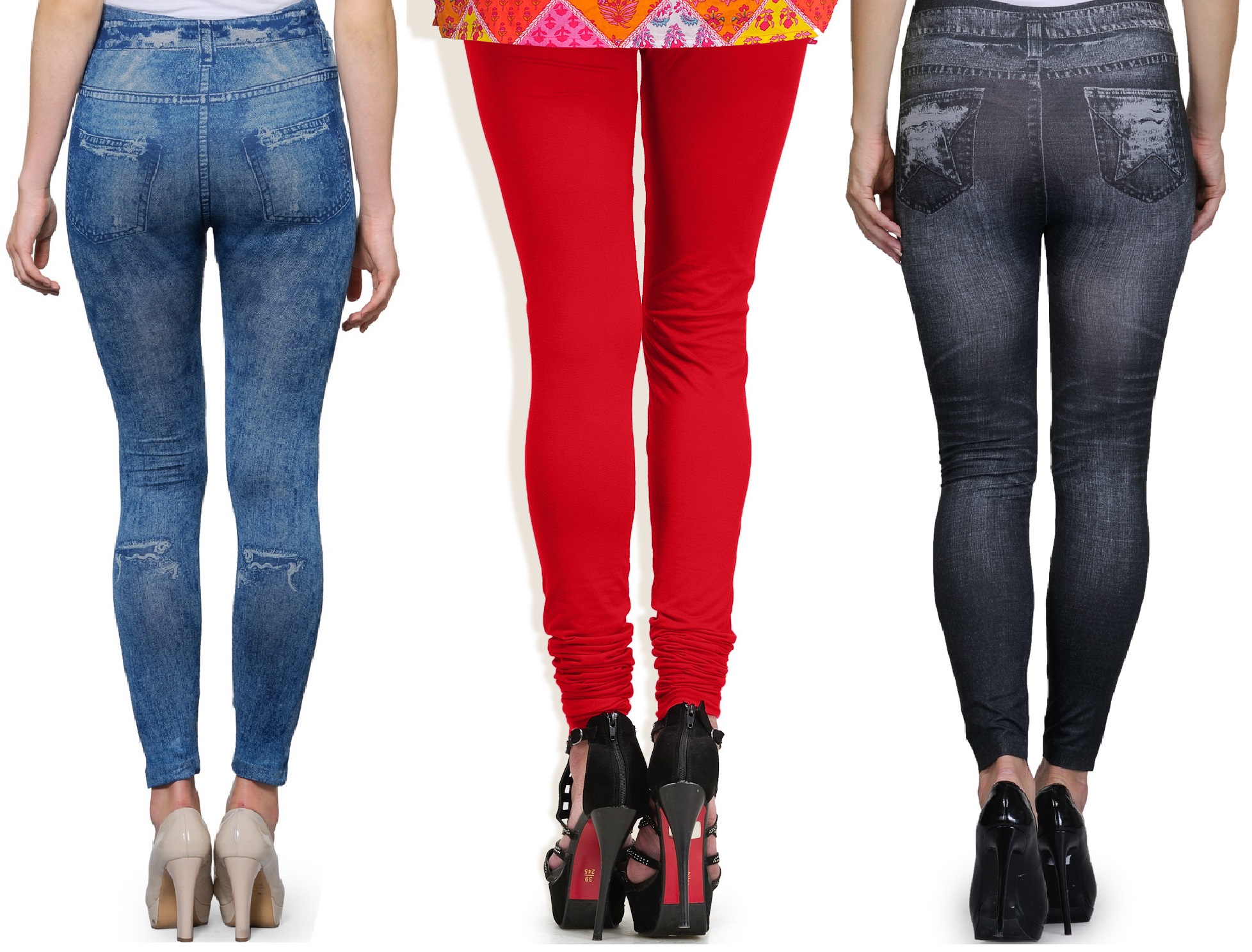 Buy Oleva Multicolor Women's Pack Of 3 Jegging Legging OLJC-3-4 Online ...
