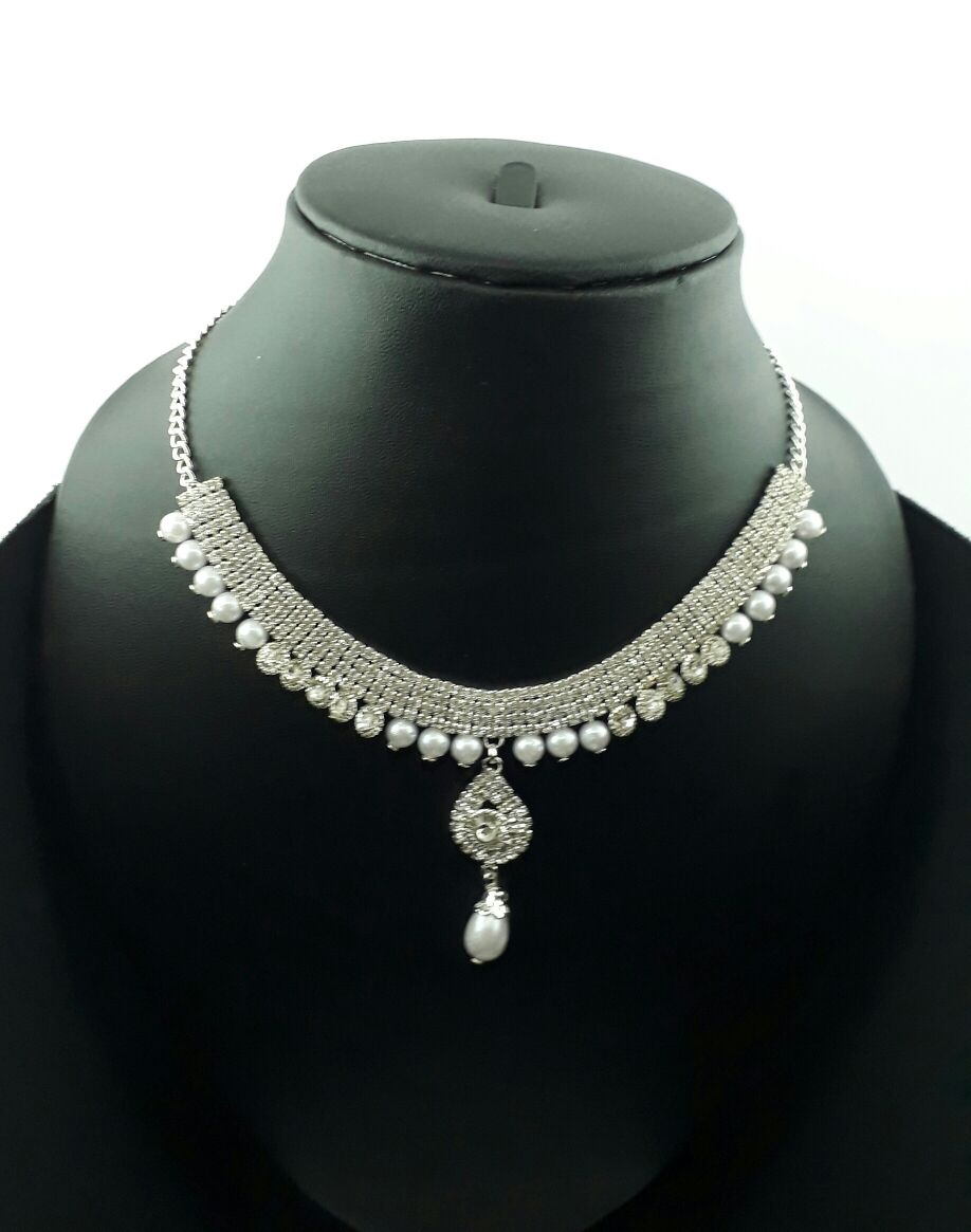 Buy Artificial Diamond Necklace Set Silver Online @ ₹300 from ShopClues