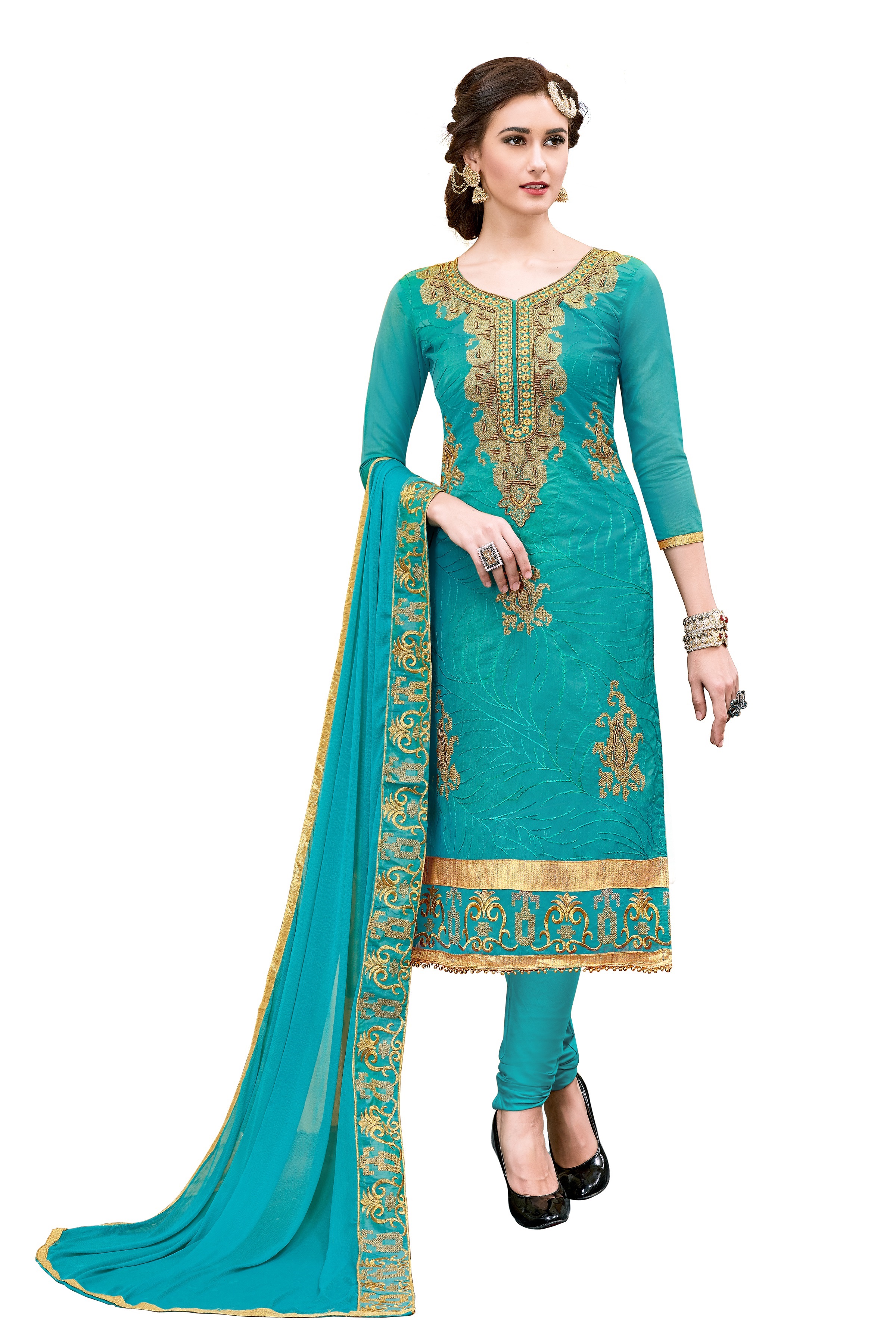 DnVeens Women Chanderi Cotton Embroidered Unstiched Suit Salwar Kameez Dress Material With Dupatta BLMDSLVN6005