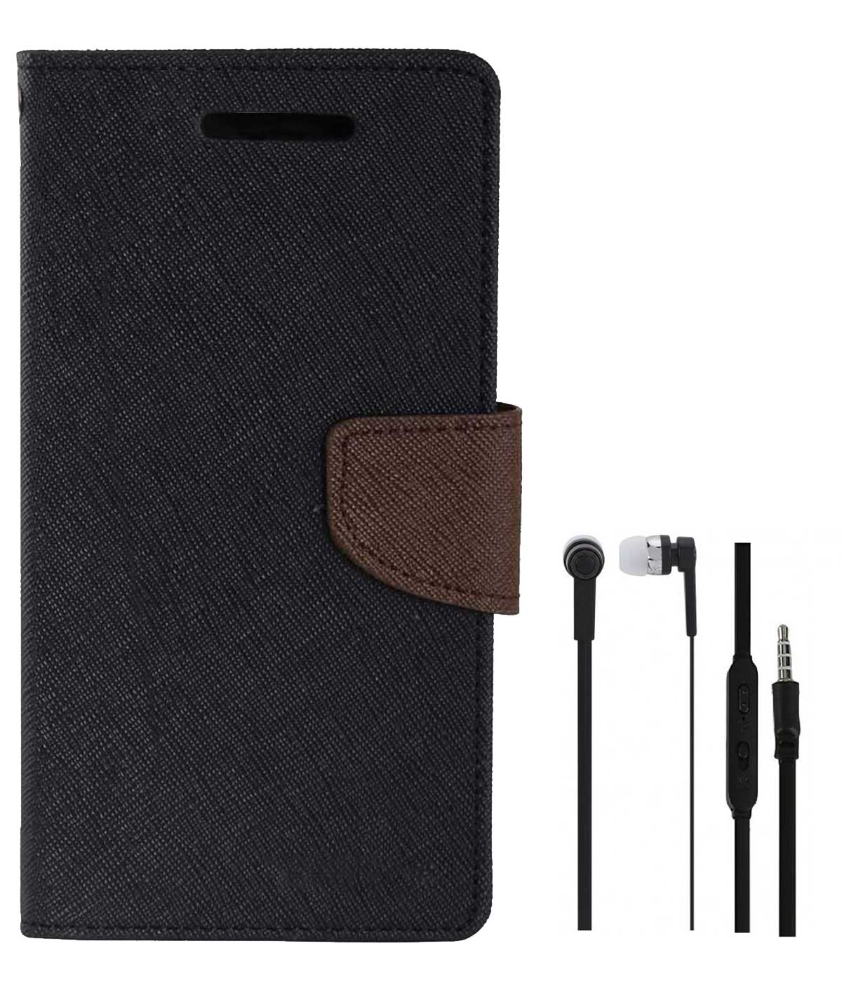 TBZ Diary Wallet Flip Cover Case for Samsung Galaxy On Max with Earphone Black Brown
