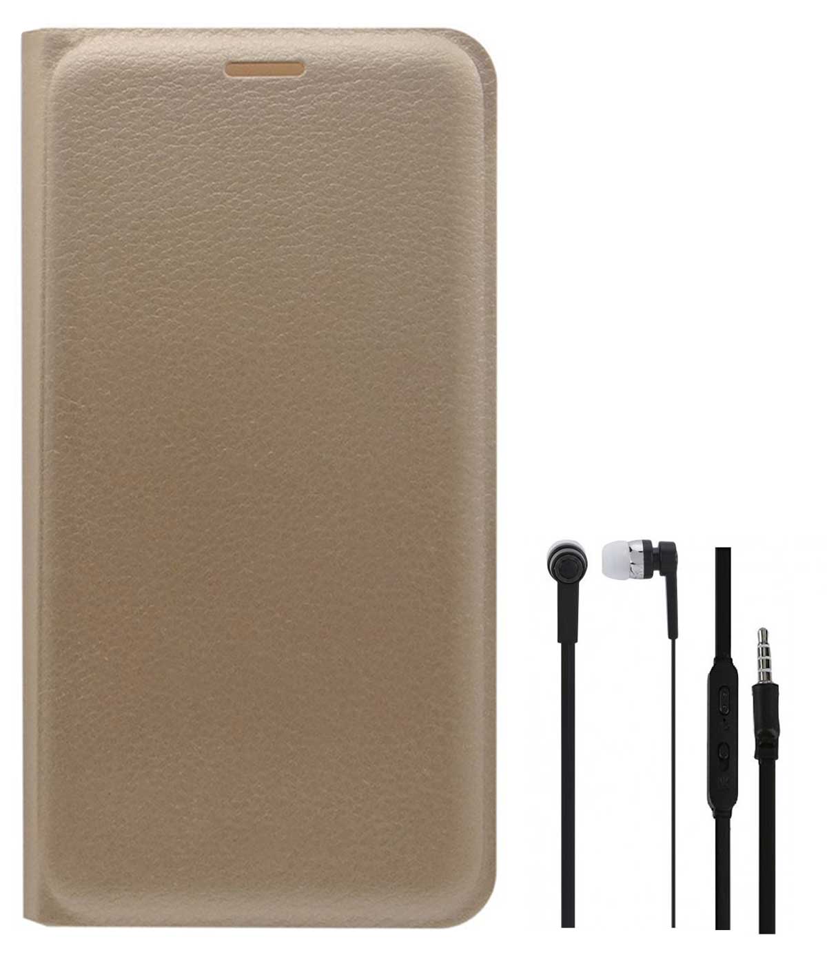 TBZ PU Leather Flip Cover Case for Motorola Moto G5 Plus with Earphone  Golden
