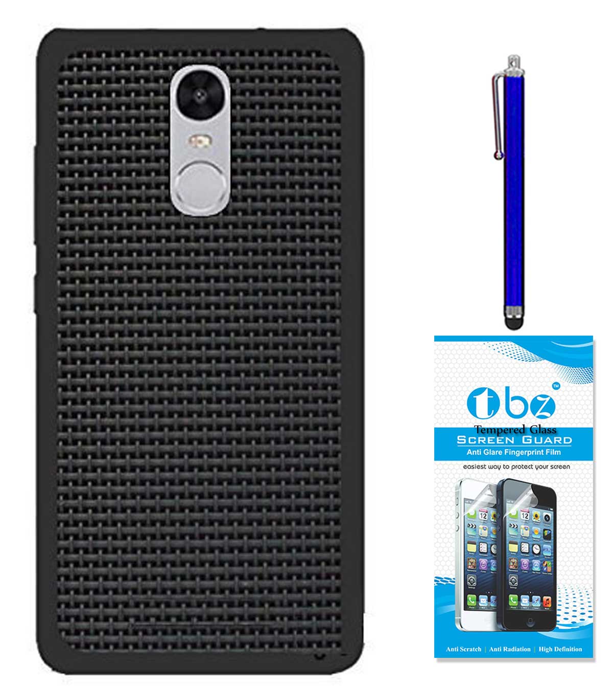 TBZ Rubberised Black Net/Jali Back Cover Case for Motorola Moto G5 Plus with Stylus Pen and Tempered Screen Guard