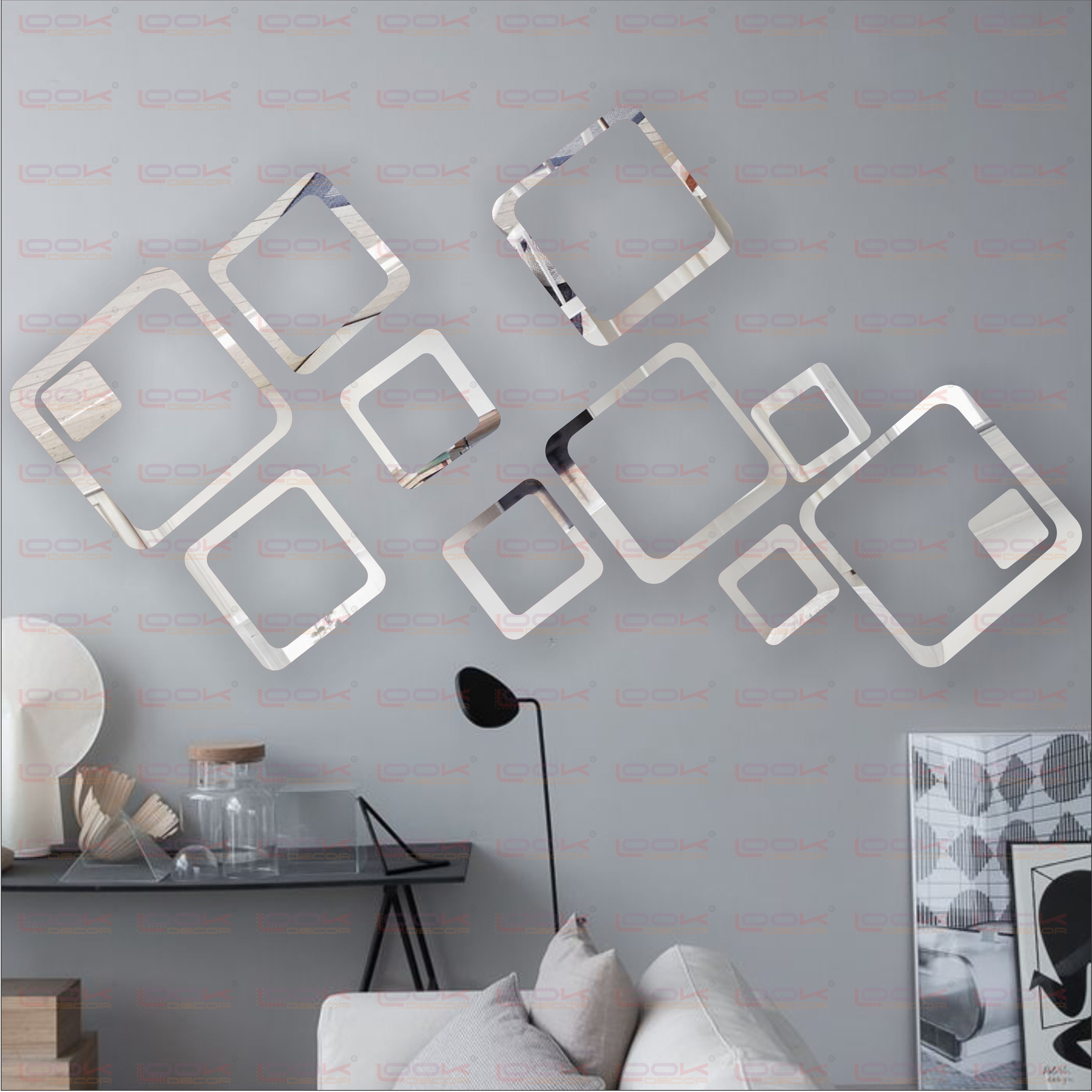 Buy LOOK DECOR 12 Square Silver(Pack of 12)Acrylic Sticker, 3D Acrylic