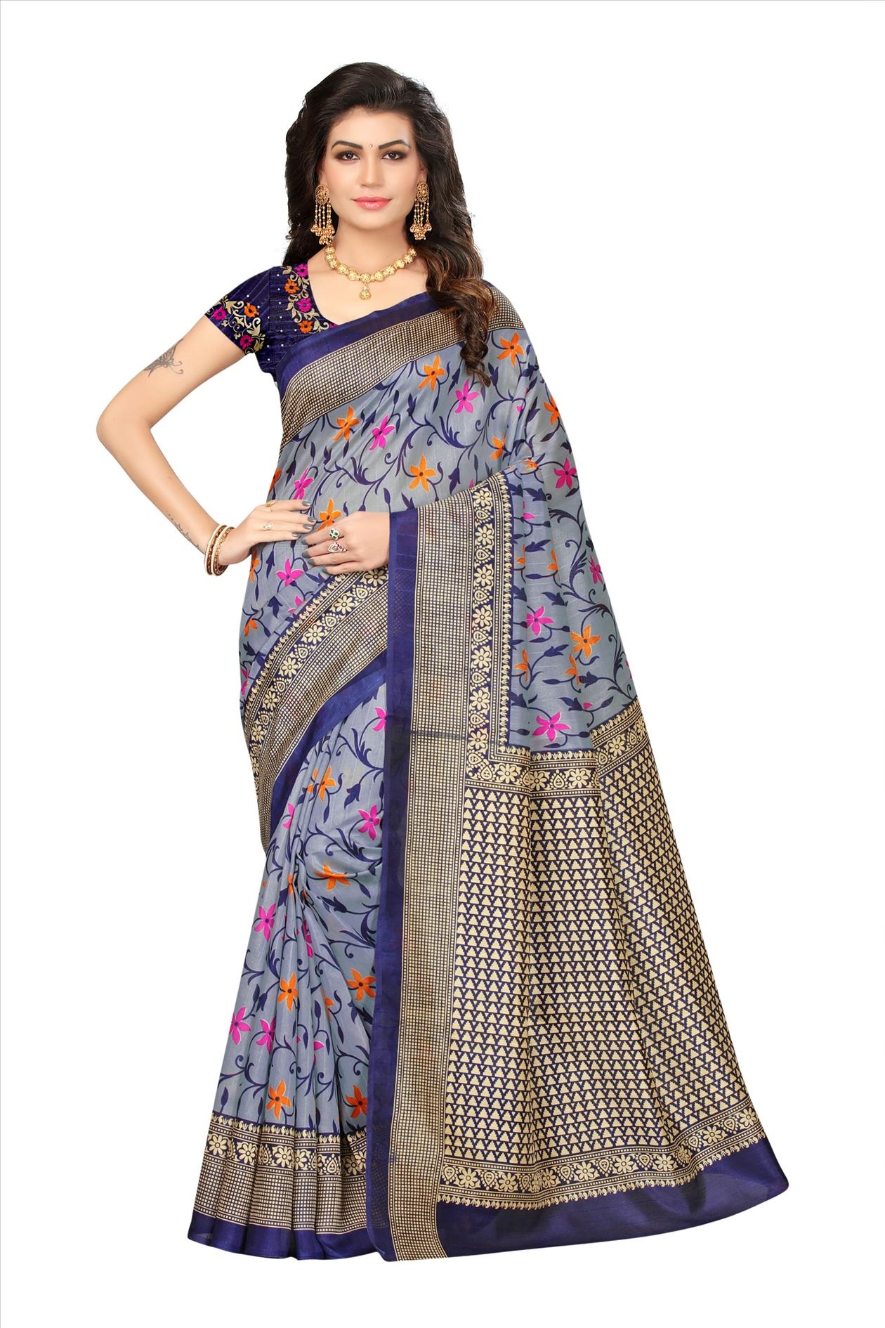 Buy Fabwomen Multicolor Bhagalpuri Silk Floral Saree With Blouse Online ₹419 From Shopclues