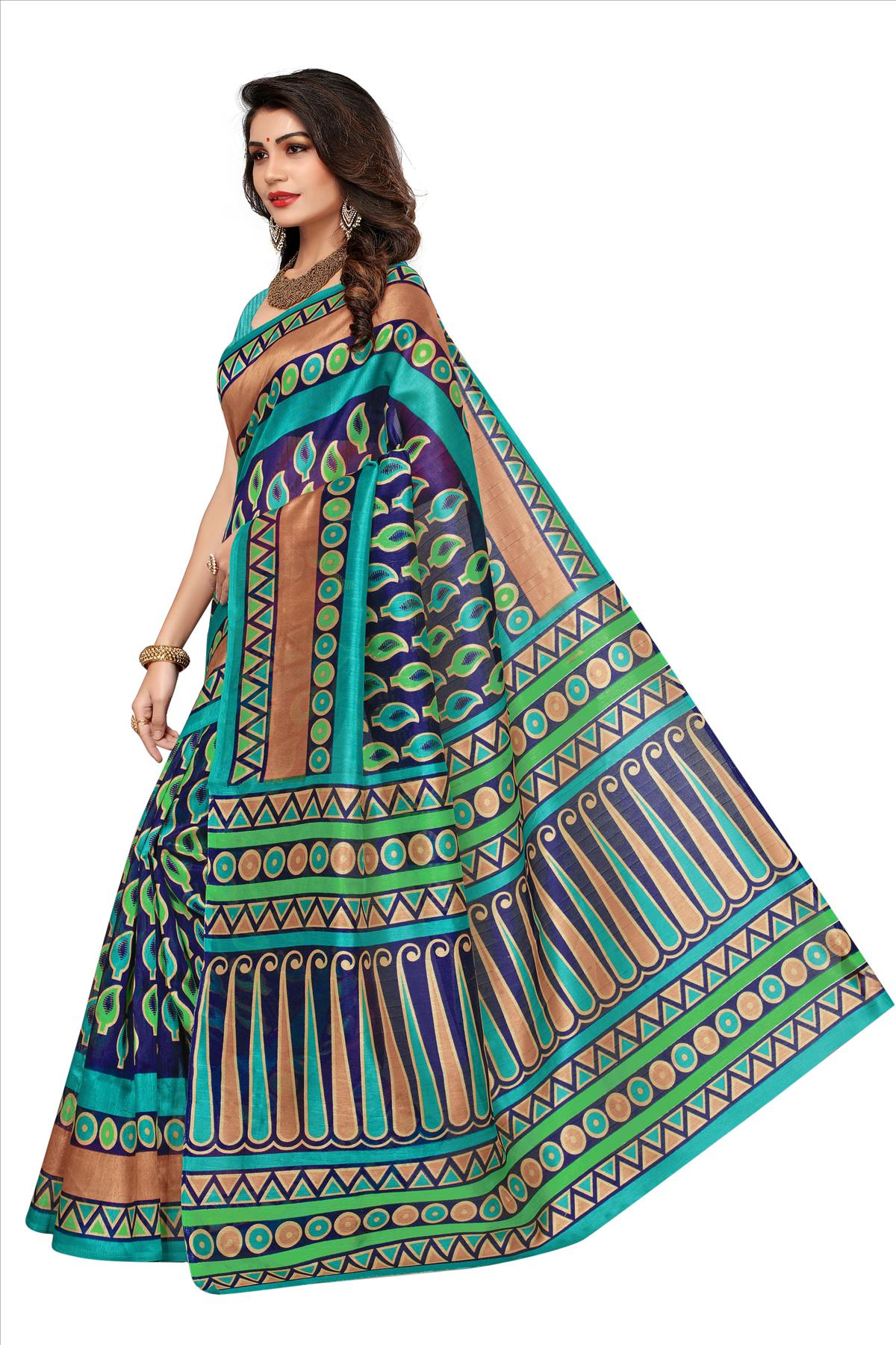 Buy Fabwomen Multicolor Bhagalpuri Silk Floral Saree With Blouse Online