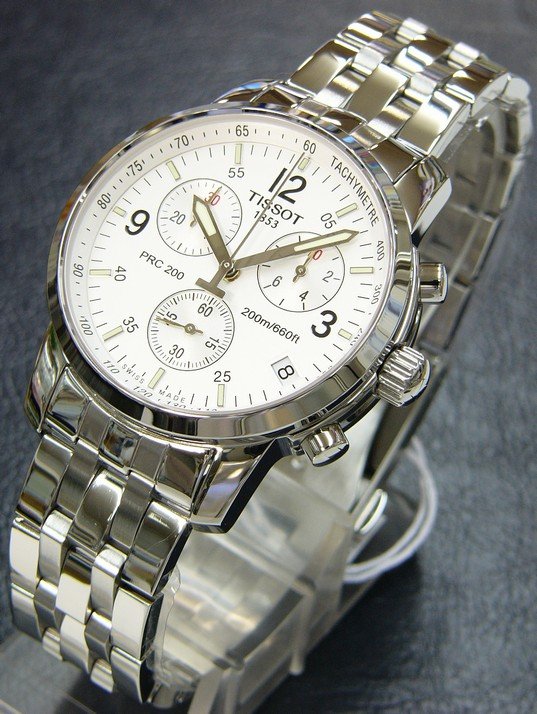 TISSOT PRS 200 WHITE GOLD MENS WRIST WATCH CHRONOGRAPH @ BOX GIFT 2-YR ...