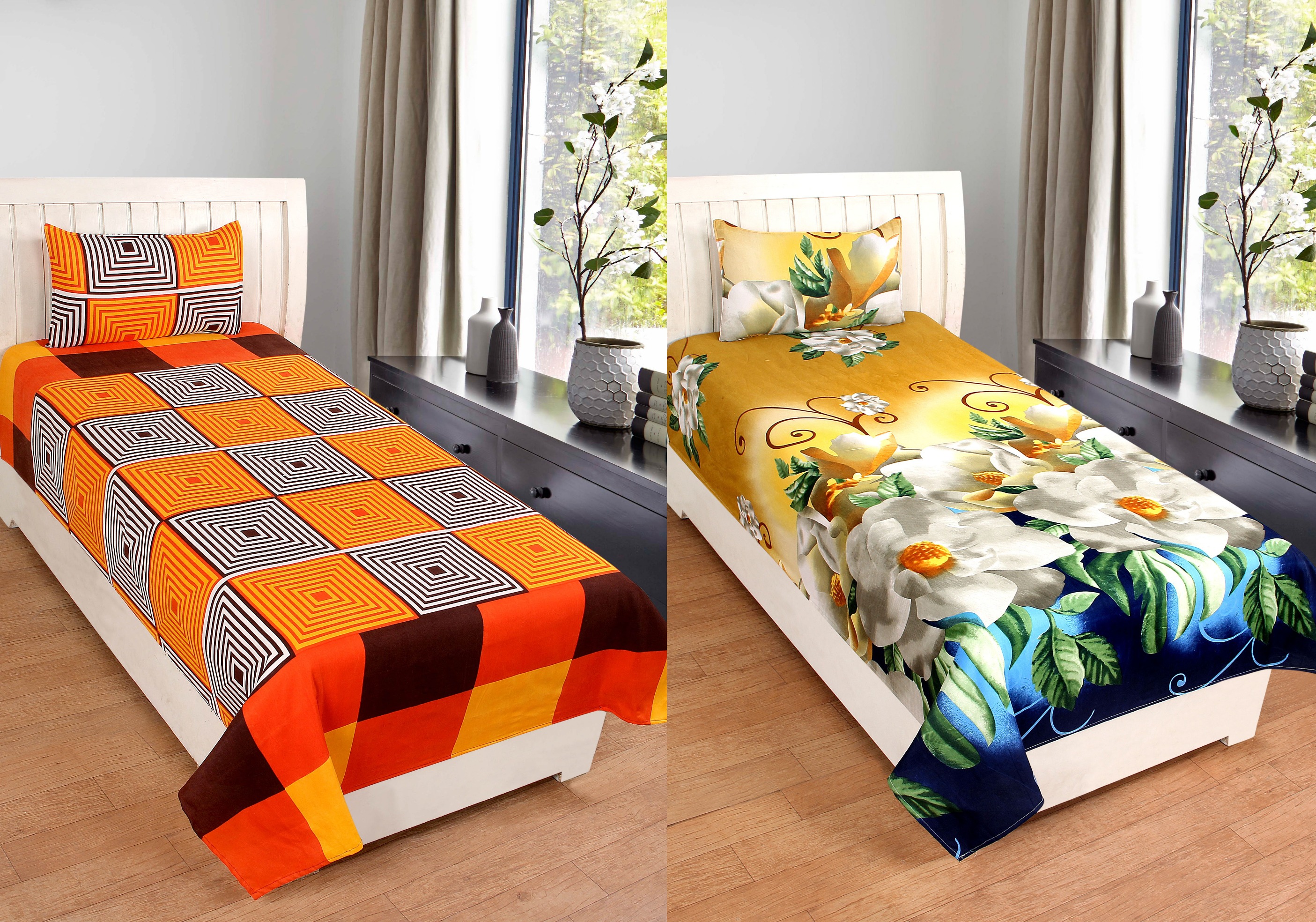 Buy RD TREND 3D PRINTED SINGLE BEDSHEET Combo of 2 bedsheet With 2