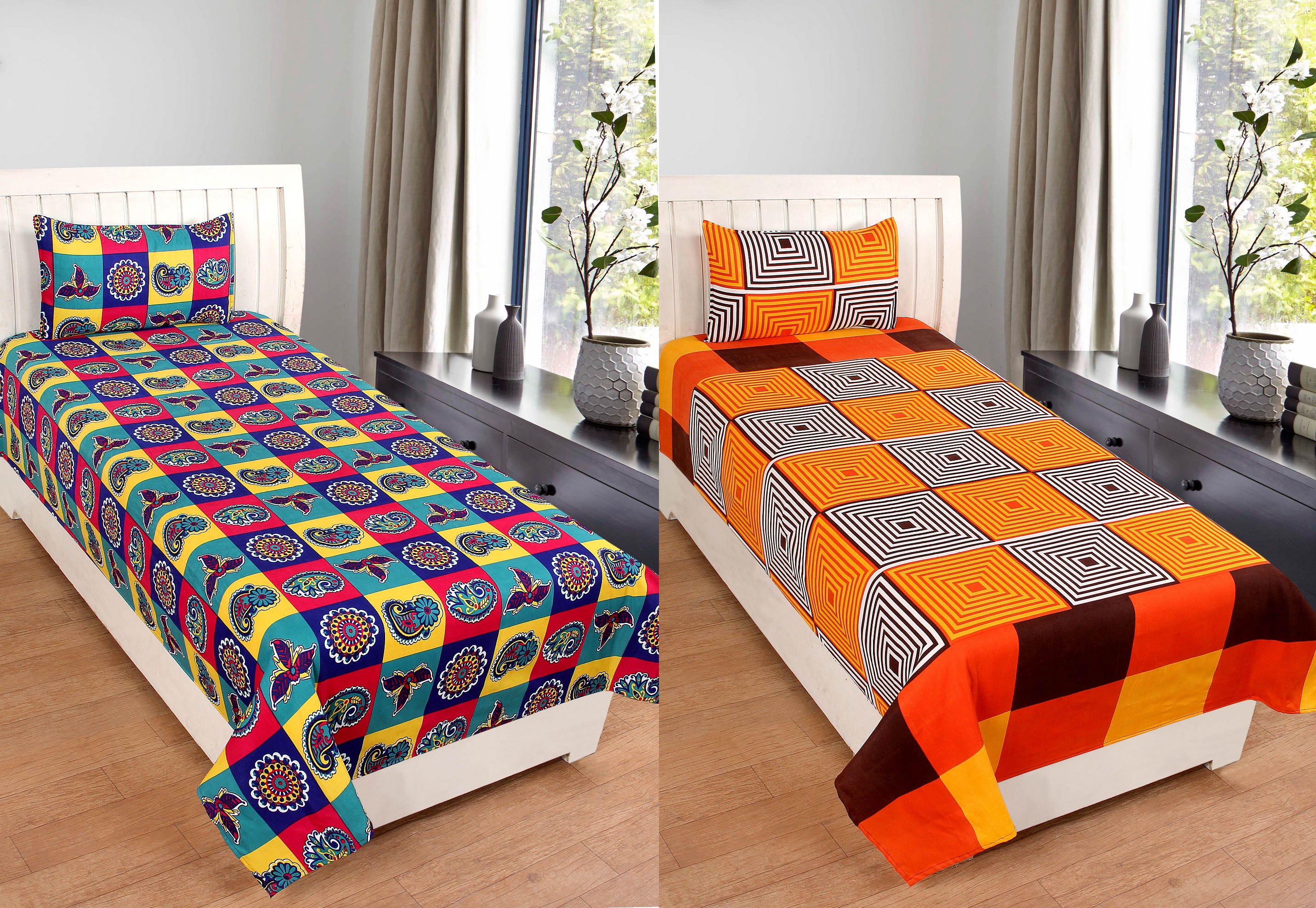 Buy RD TREND 3D PRINTED SINGLE BEDSHEET Combo of 2 bedsheet With 2