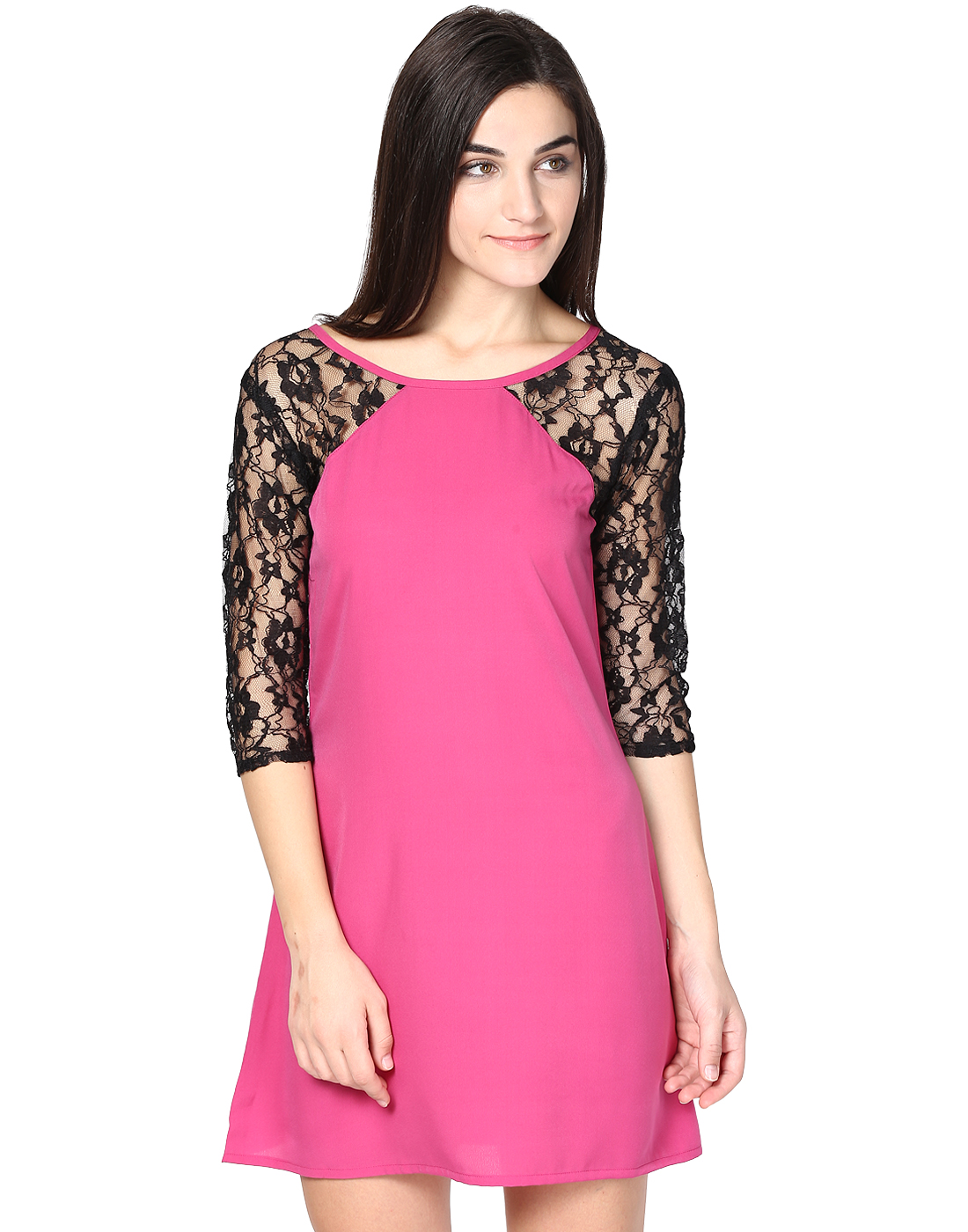 Buy Abiti Bella Women's Pink Reglan dress with Black sleeves Online ...