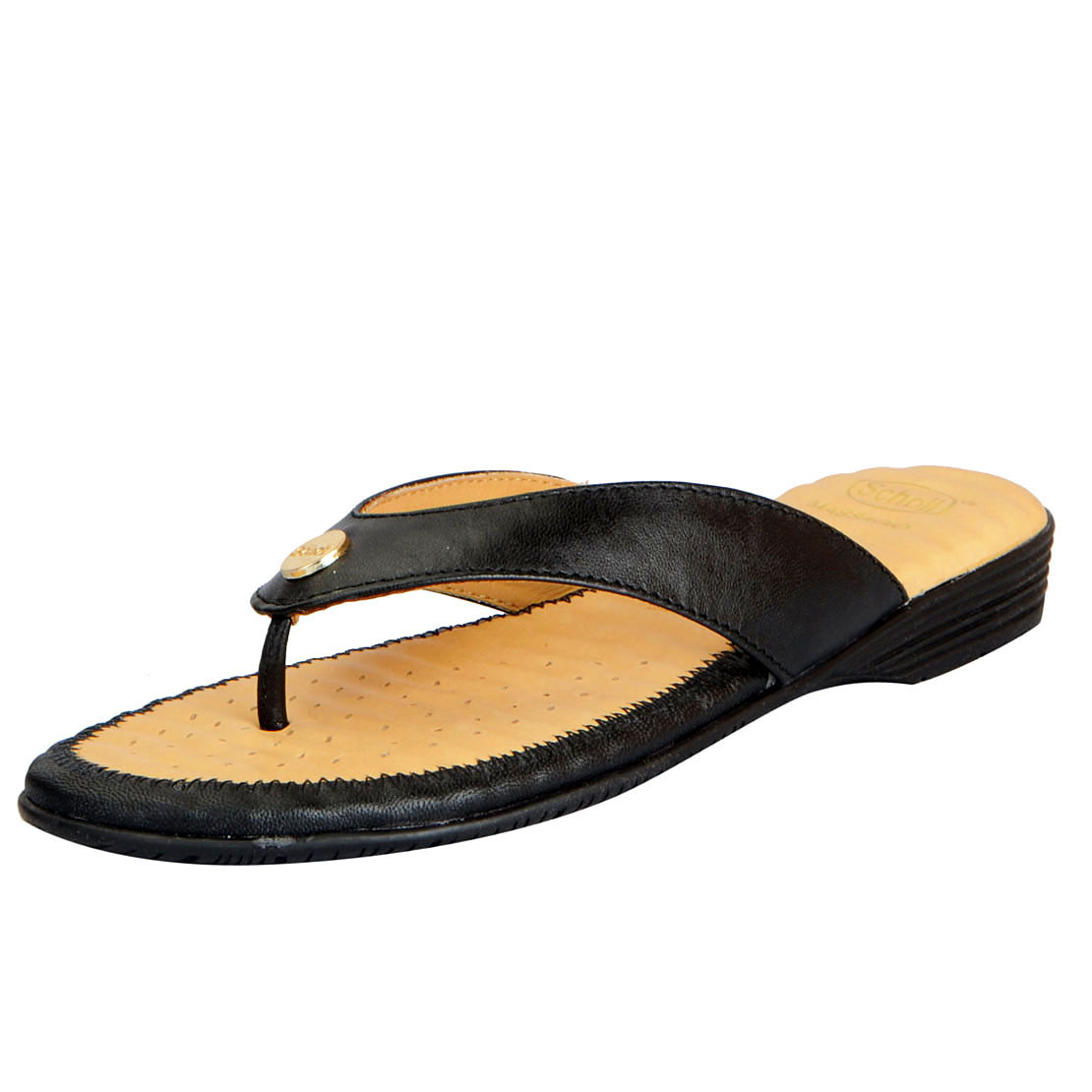 Dr.Scholls Women\'s Black Leather House and Daily Wear Flat Slippers