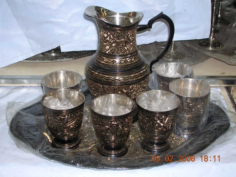 METAL BRASS LEMON/GLASS SET WITH JUG BIDRI WORK