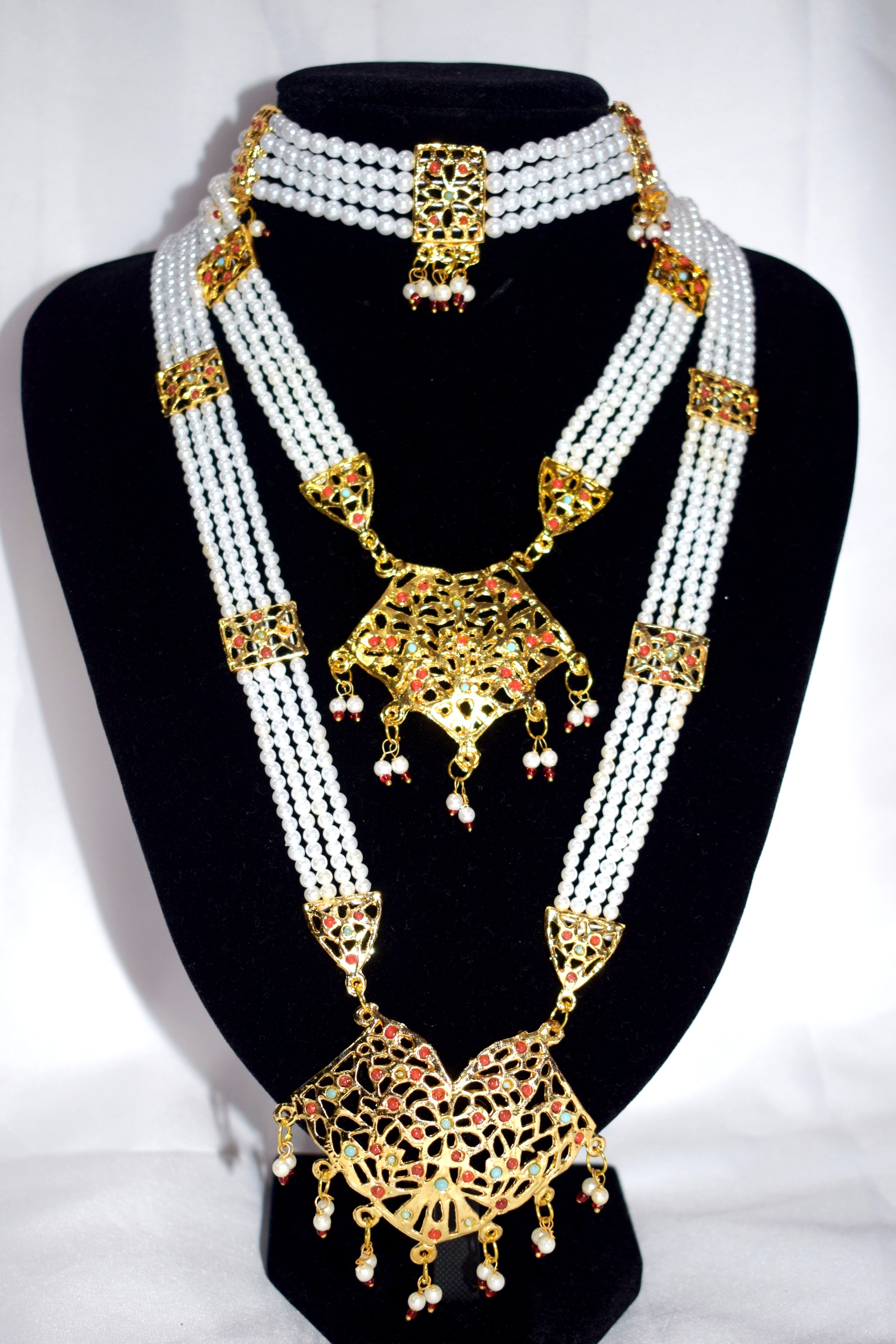 Buy Shivrun Pearls Grand Moti Rani haar gold plated kundan polki multi gemstone Necklace Set