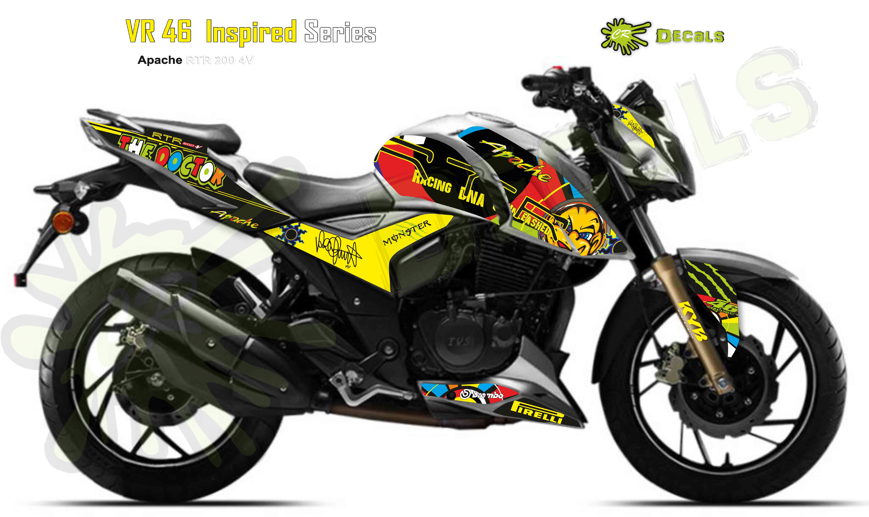 Buy Cr Decals Apache Rtr 200 4v Custom Decals Stickers Vr46 Edition Kit Online ₹2779 From