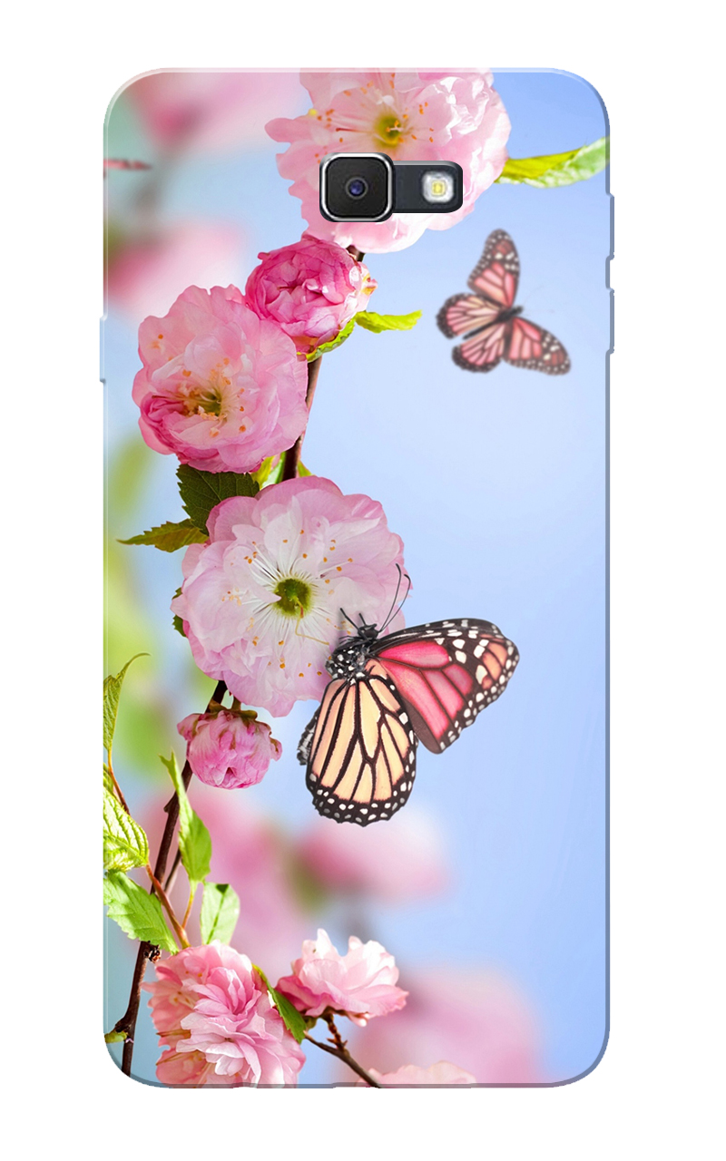 Buy Galaxy J7 Prime Case, Butterfly Flowers Pink Blue Slim Fit Hard ...