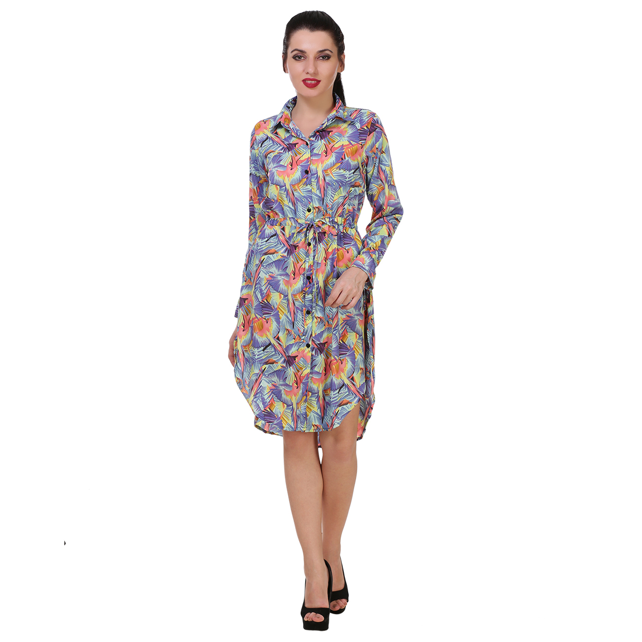 Buy Klick2Style Shirt Collar Abstract Print High Low Multi Color Dress